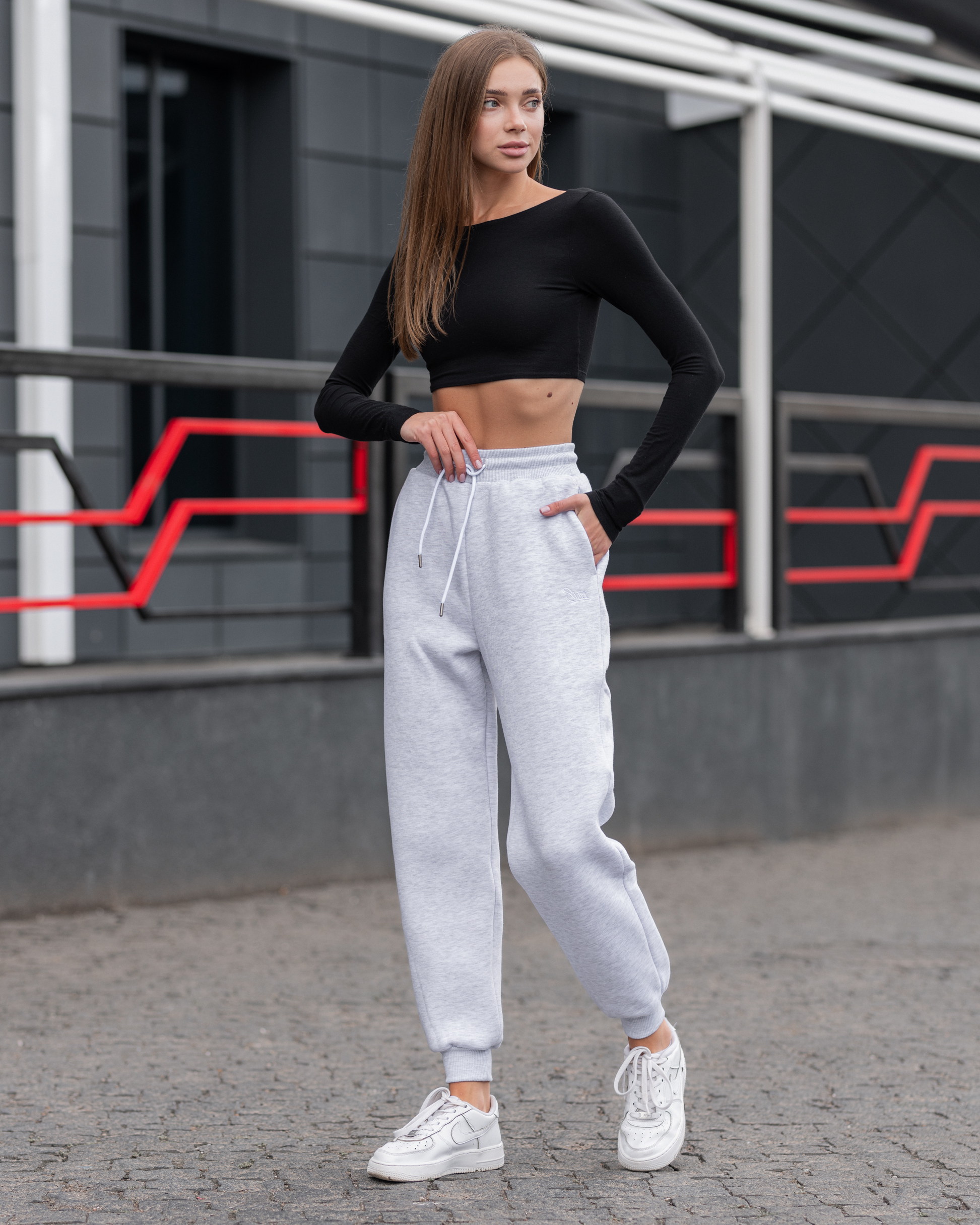 Джогери жіночі Staff gray melange logo fleece сірий меланж з