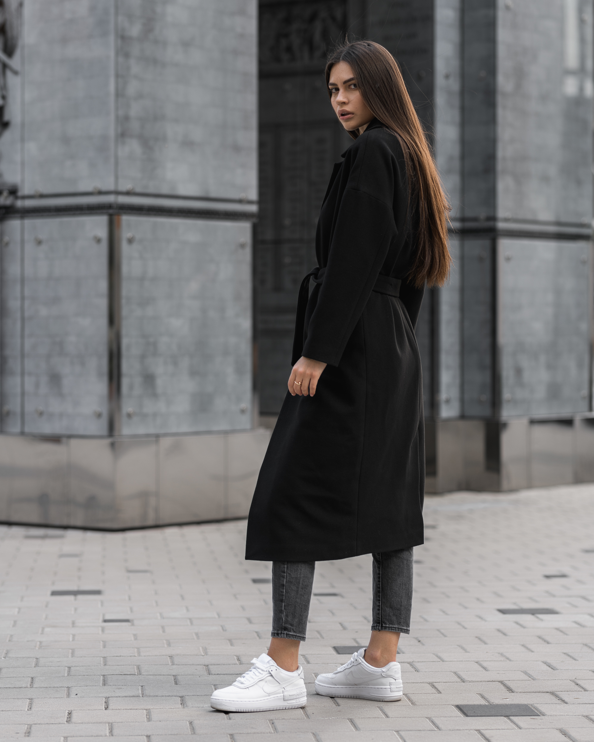 Модный повседневный костюм, стиль: пальто + брюки (цвет: черный, размер: XXL)