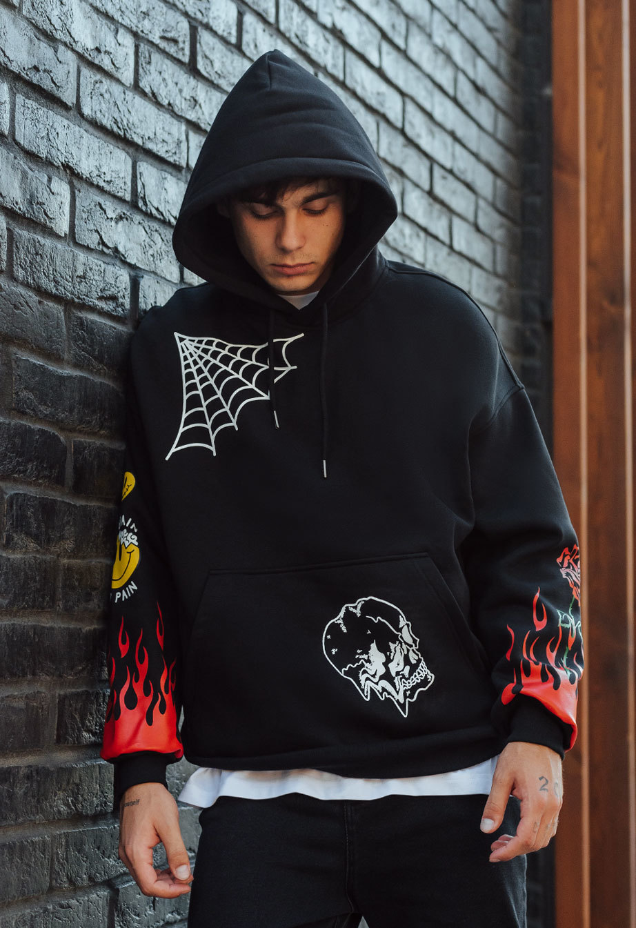 Худі чоловіче Staff no pain oversize fleece чорне утеплене на