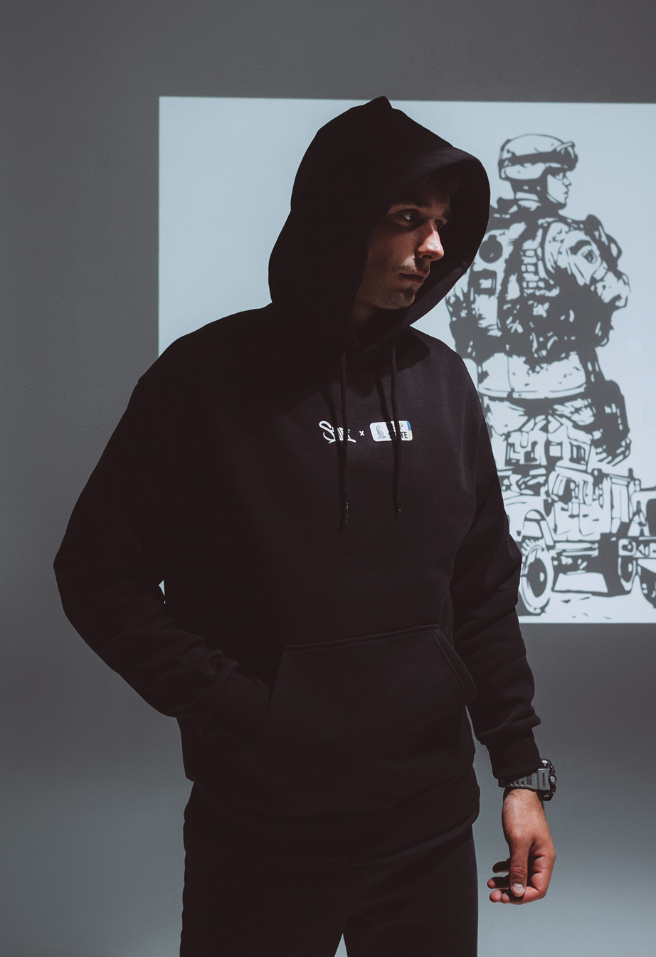 Толстовка чоловіча Staff x DeepState d1 oversize fleece чорна з