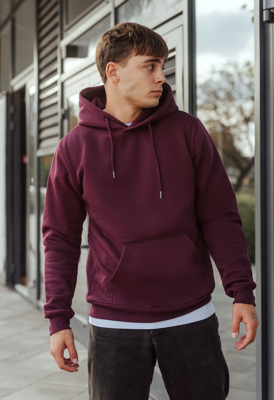 Чоловіче худі Staff chaos fleece бордове бавовняне з принтом тепле