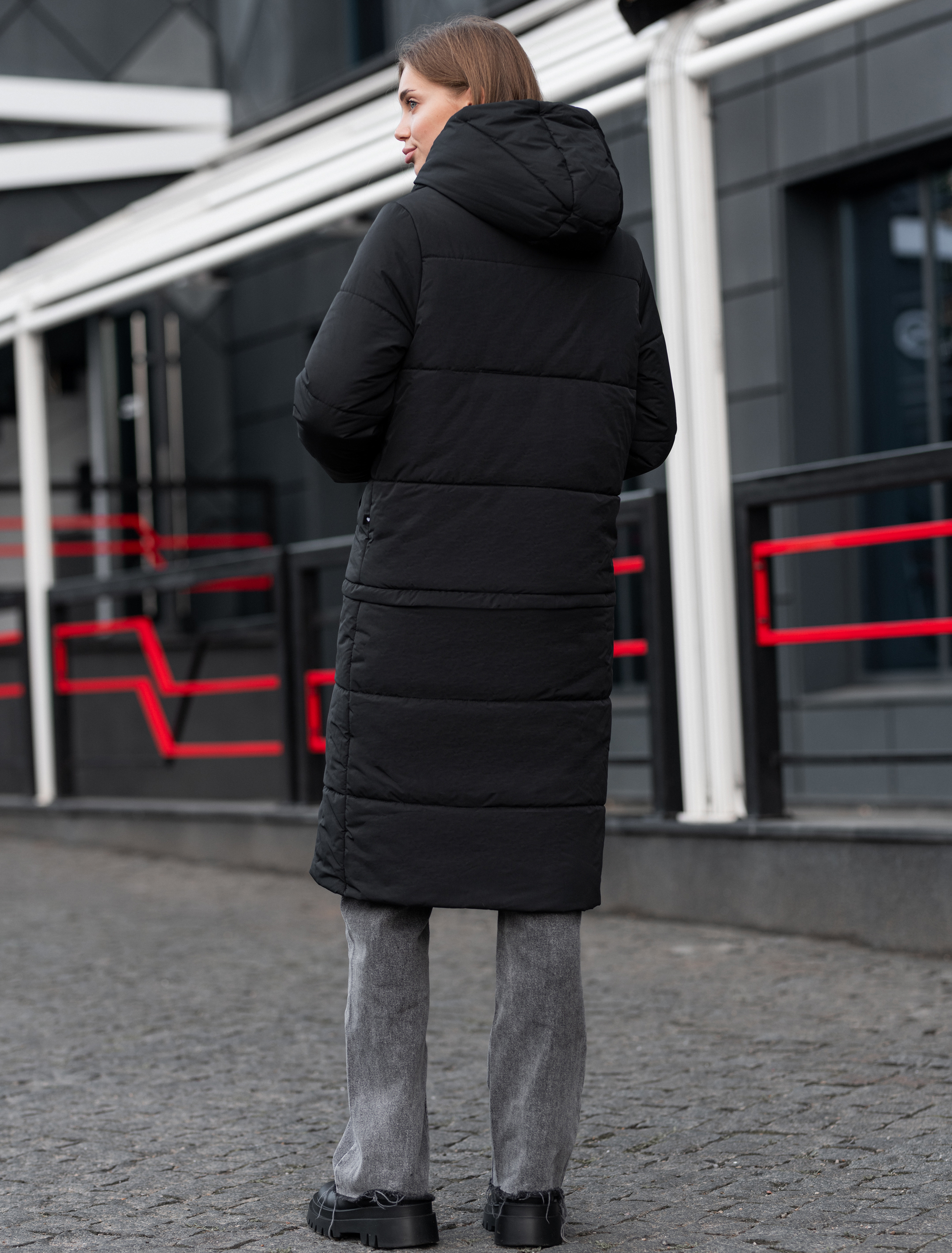 Куртка зимова жіноча Staff transformer long black чорна однотонна