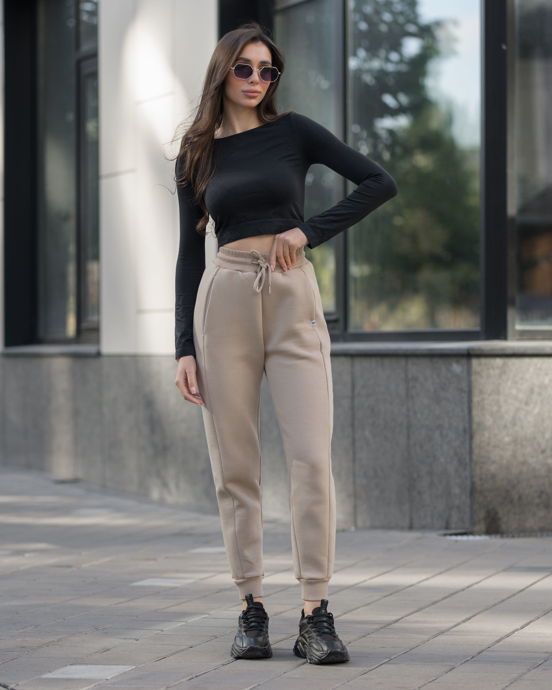 Джогери жіночі Staff beige fleece бежеві стильні на флісі однотонні ...