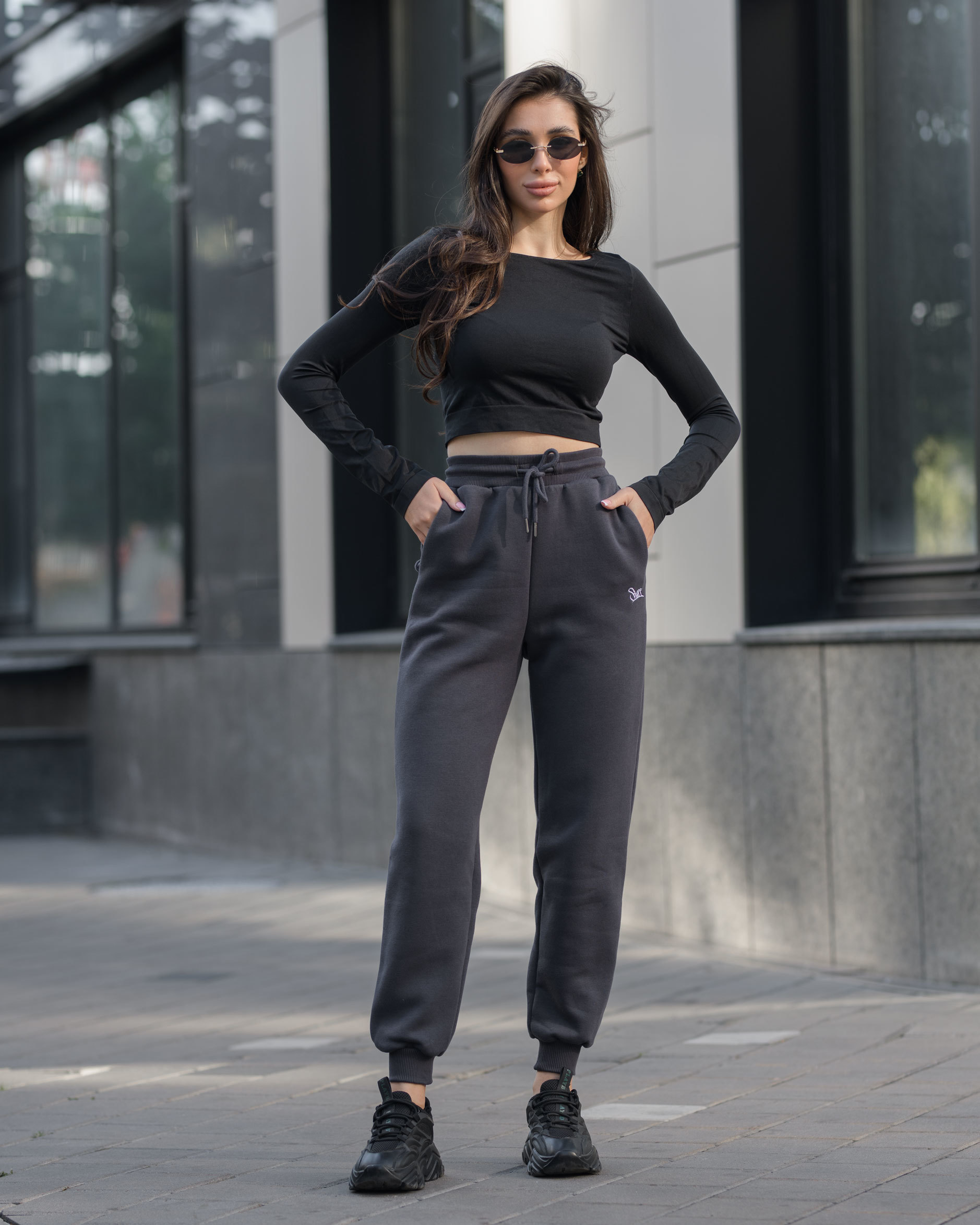 Джогери жіночі Staff navy gray logo fleece синьо-сірі з логотипом модні ...