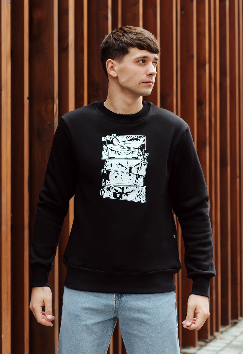 Світшот чоловічий Staff comix fleece чорний з принтом теплий на флісі ...