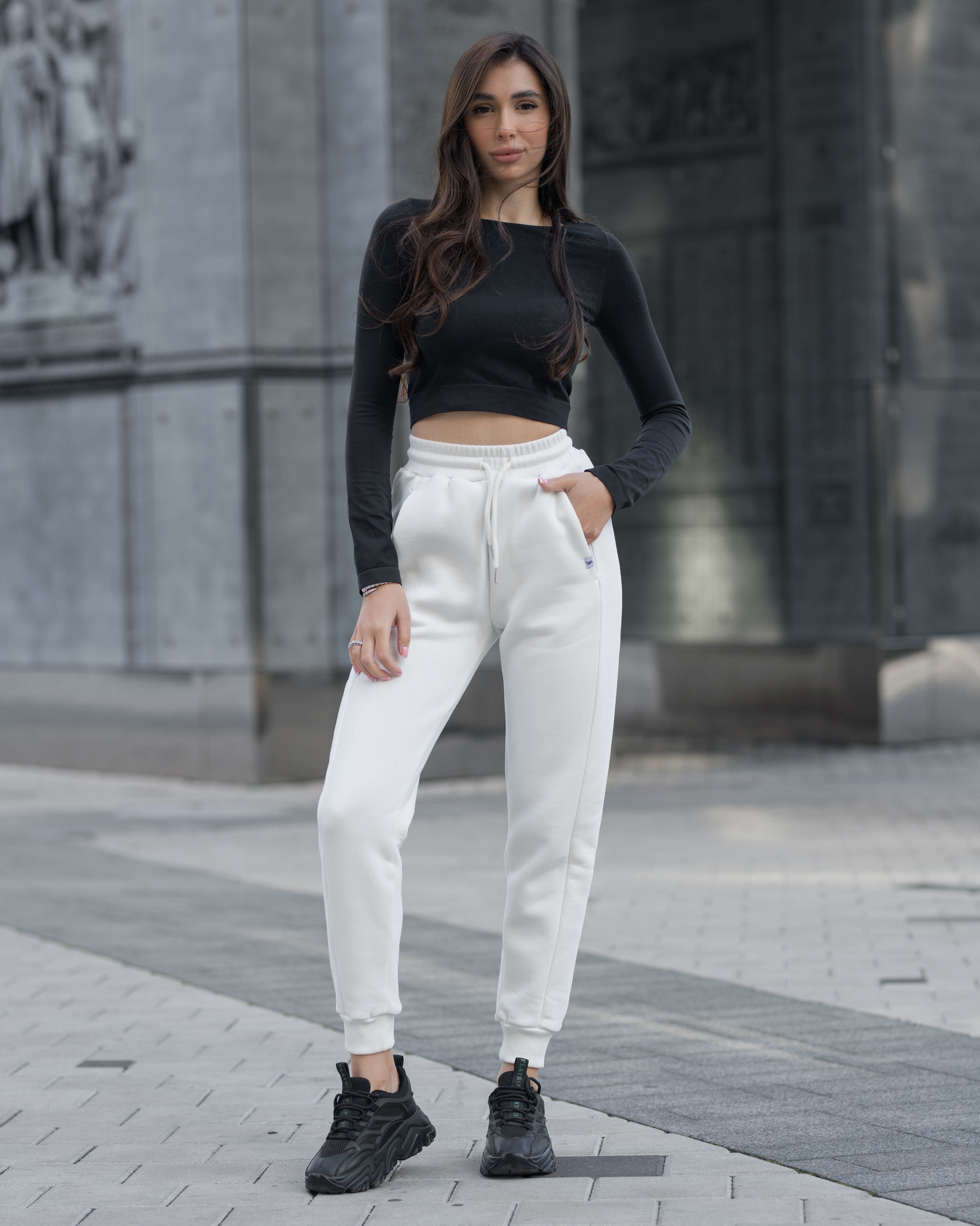 Джогери жіночі Staff white fleece білі теплі однотонні на флісі ...