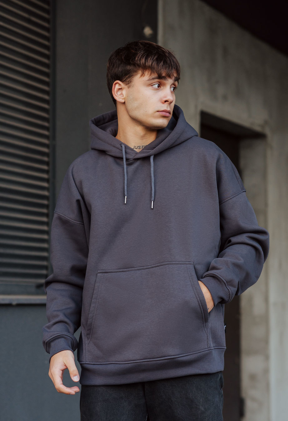 Толстовка чоловіча Staff dark gray basic oversize fleece темно-сіра ...