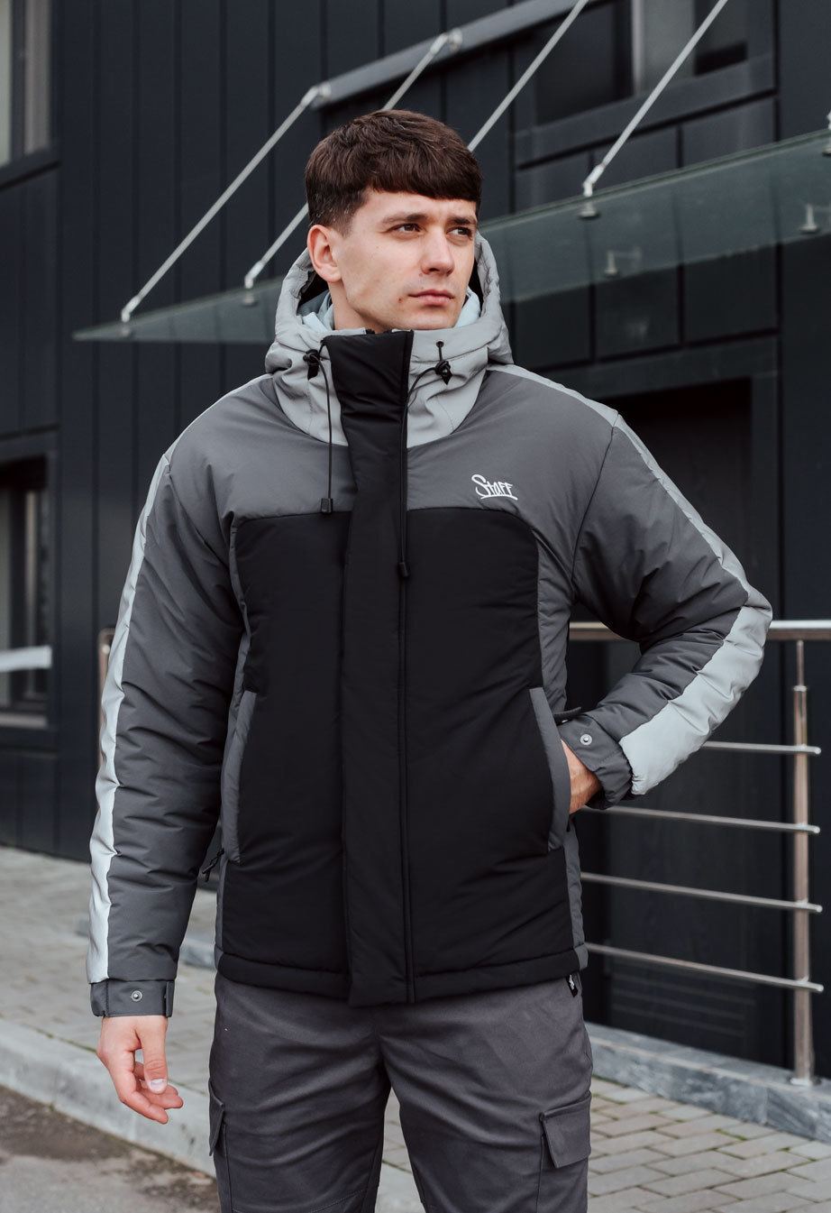 Зимова куртка чоловіча Staff ik black & gray reflective чорно-сіра