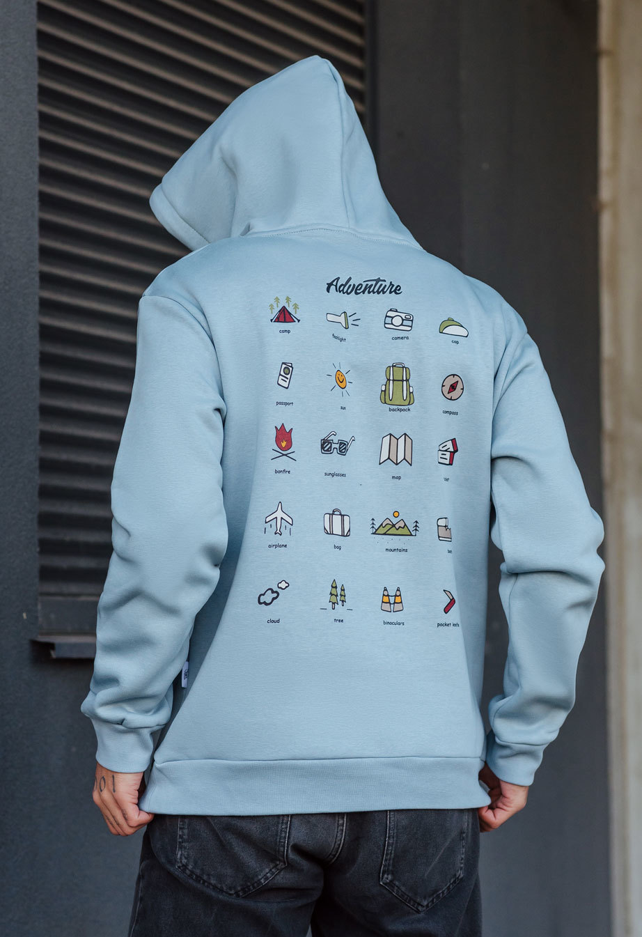 Толстовка чоловіча Staff adventure fleece блакитна утеплена з принтом ...