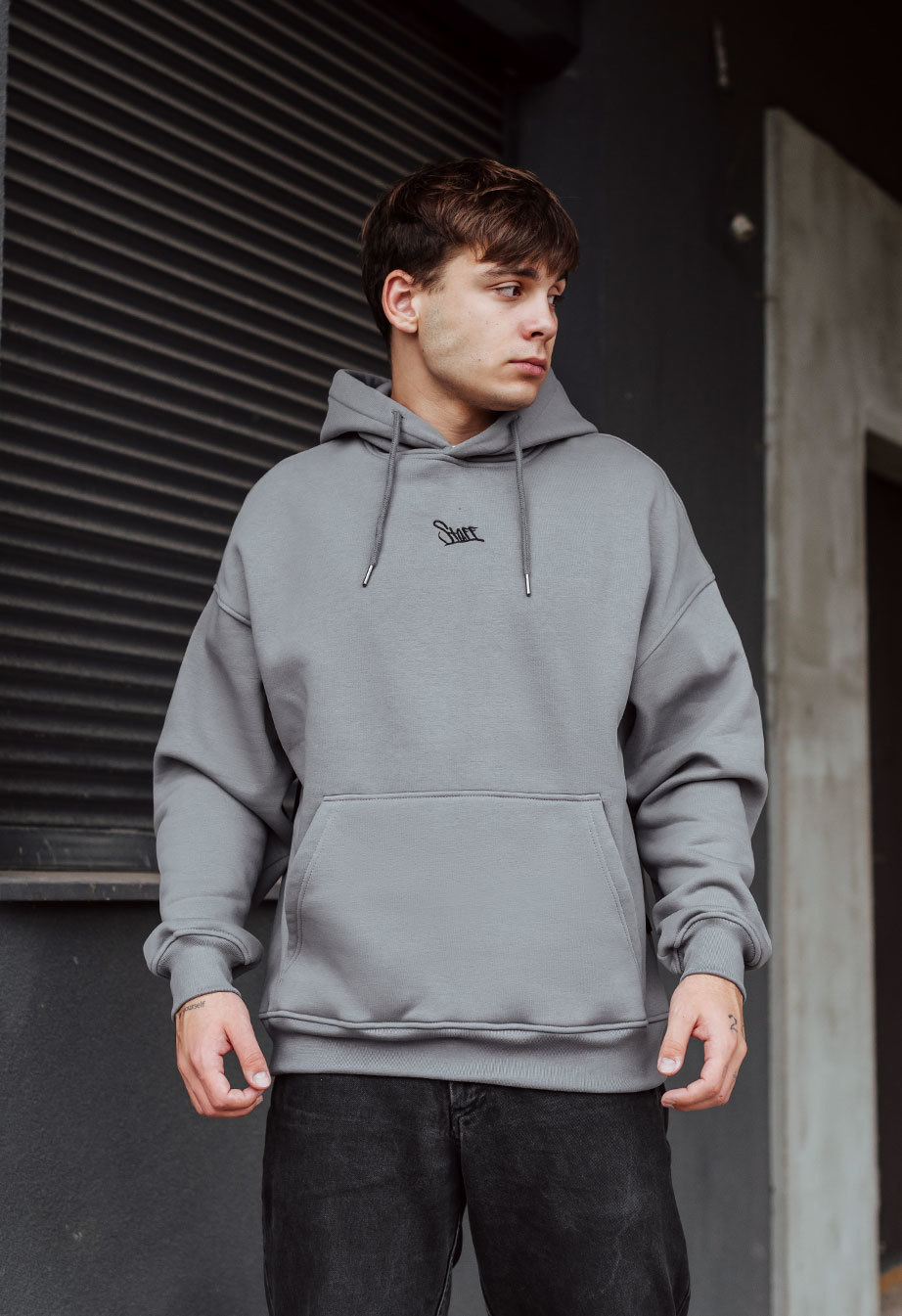 Толстовка чоловіча Staff dd oversize fleece сіра з надписом з
