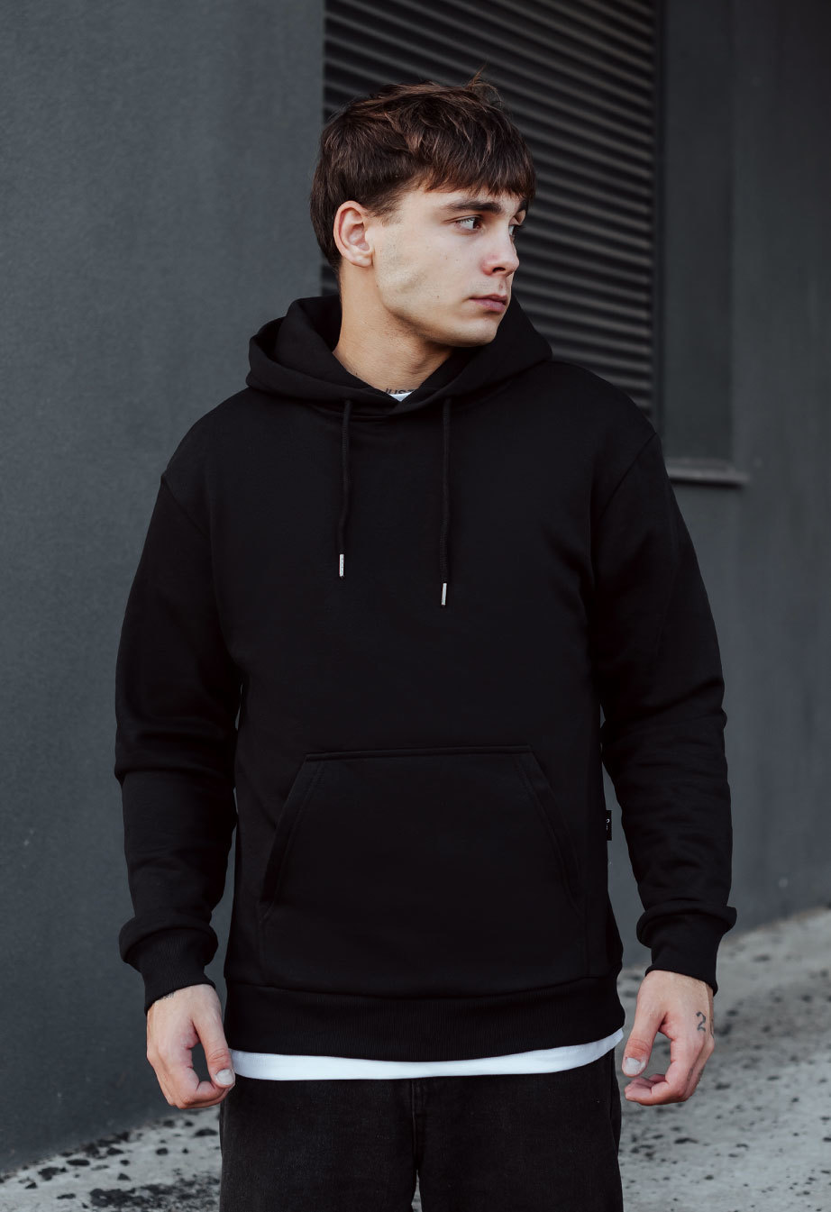 Худі чоловіче Staff enjoy fleece чорне на флісі з принтом утеплене ...
