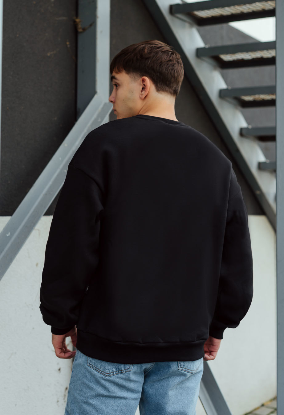Світшот чоловічий Staff nirv oversize fleece чорний теплий оверсайз з ...