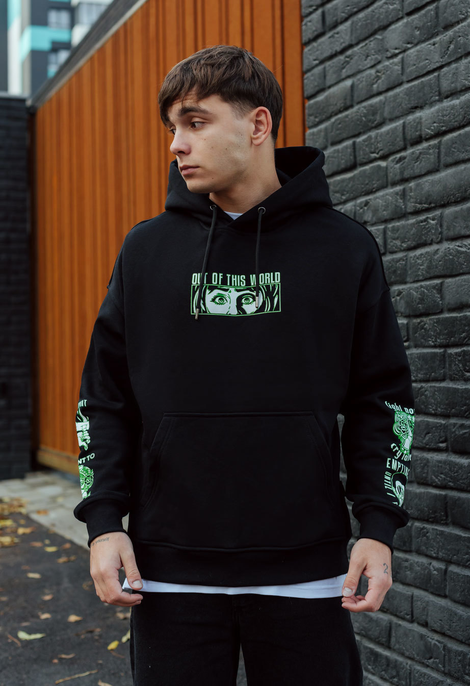 Толстовка чоловіча Staff out oversize fleece чорна з надписом оверсайз ...