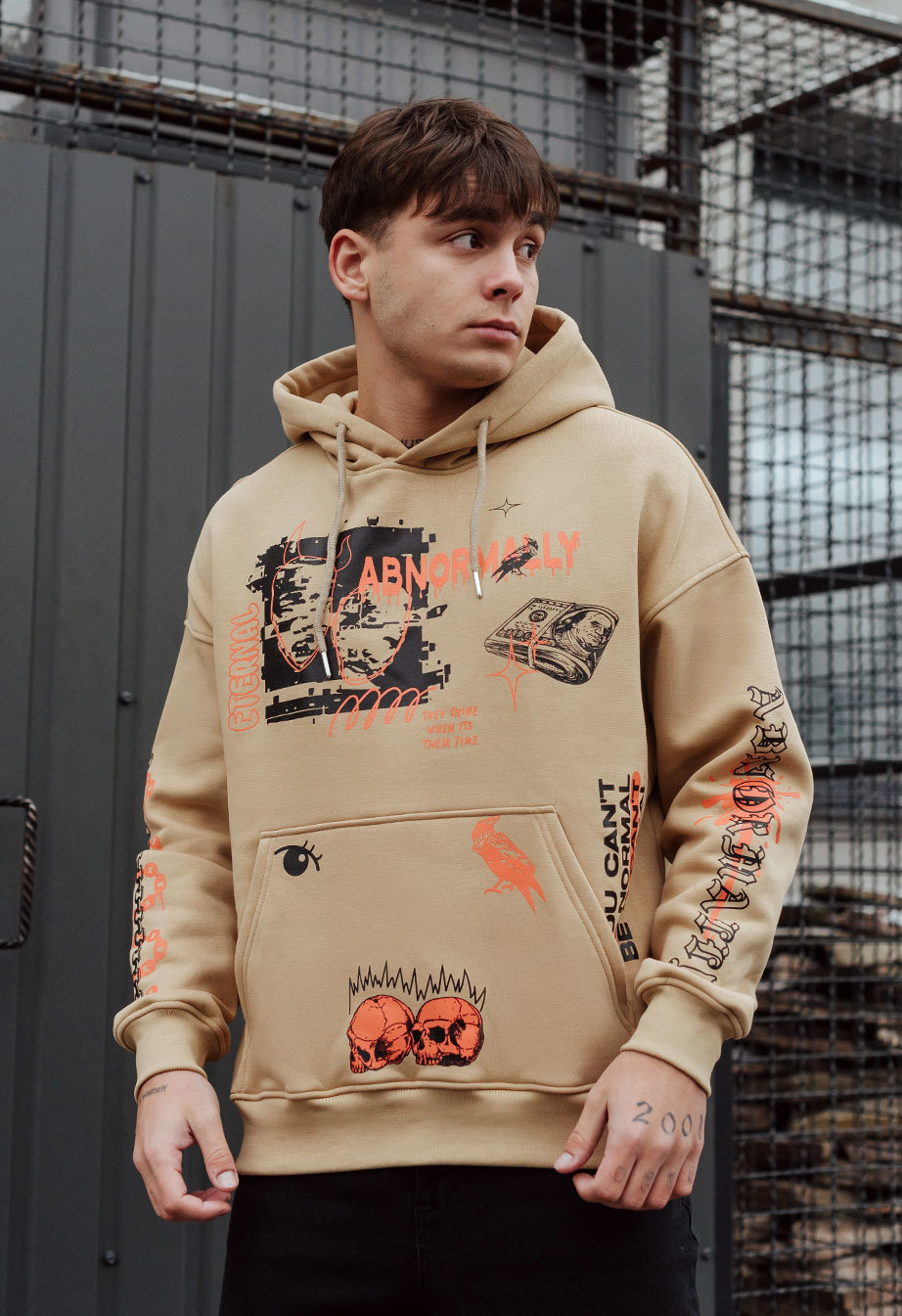 Худі чоловіче Staff abnormally oversize fleece бежеве з принтом ...
