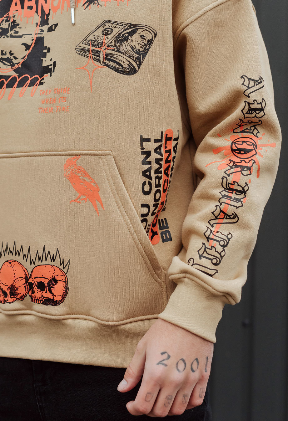 Худі чоловіче Staff abnormally oversize fleece бежеве з принтом