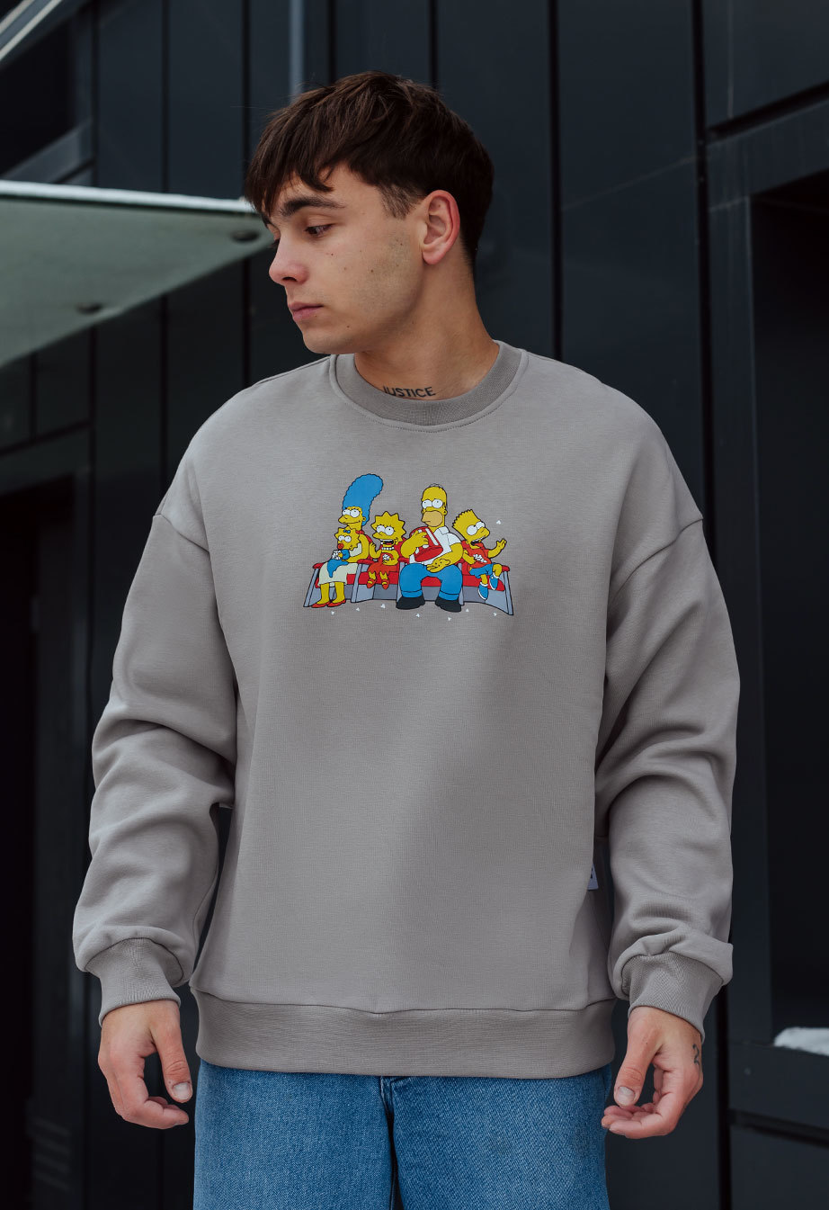 Світшот чоловічий Staff family oversize fleece сірий на флісі з