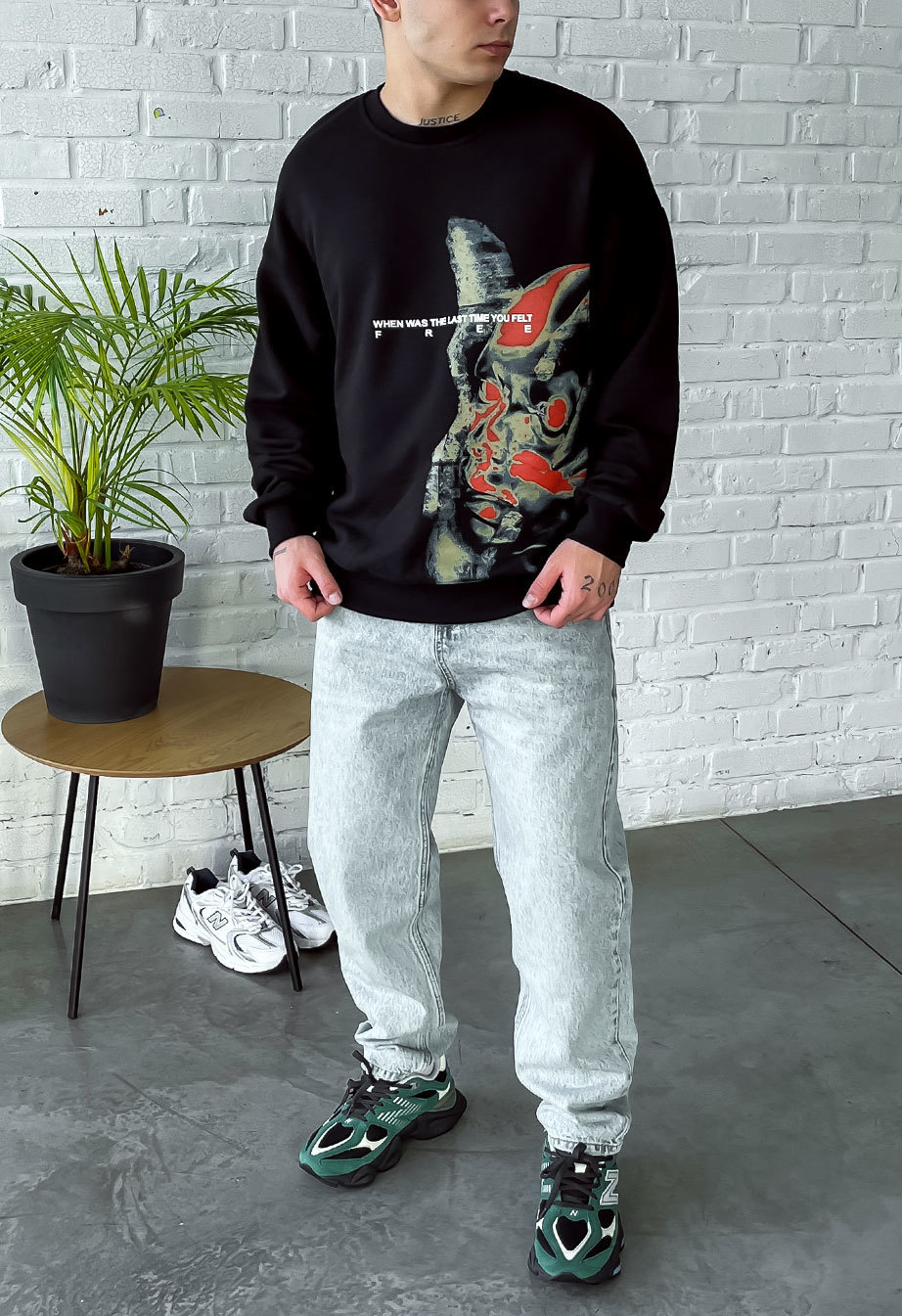 Світшот чоловічий Staff free oversize чорний з принтом брендовий ...