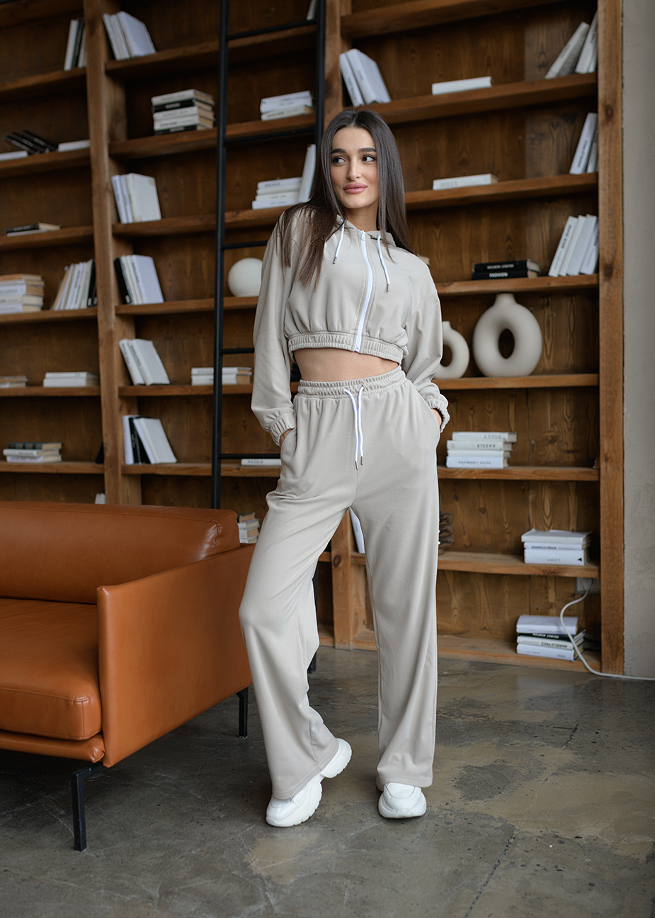 Спортивний костюм жіночий Staff velours beige gray бежево-сірий
