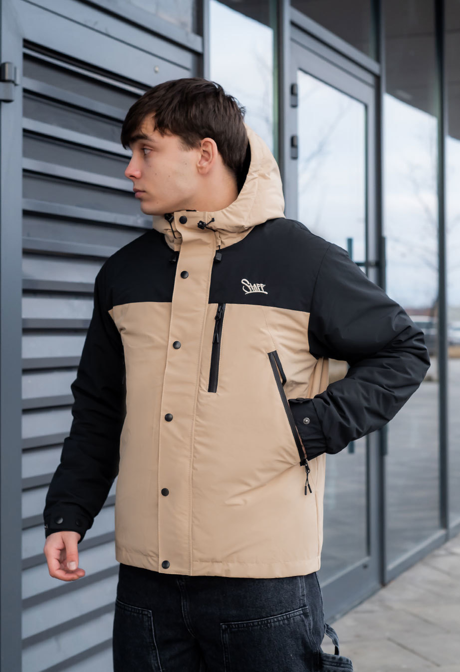 Чоловіча куртка Staff tul beige & black бежево-чорна демісезонна з