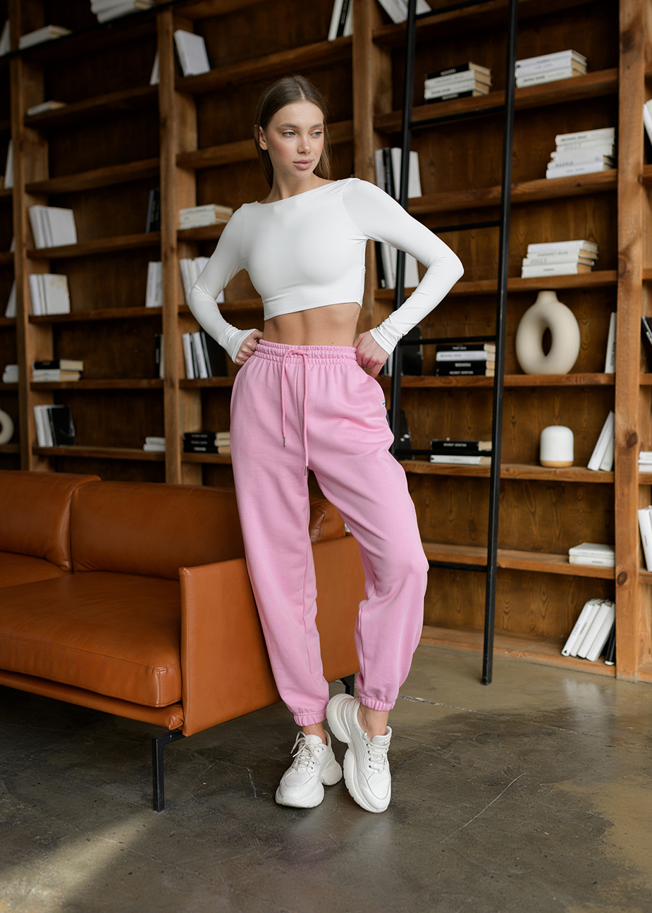 Джогери жіночі Staff pink oversize рожеві однотонні бавовняні