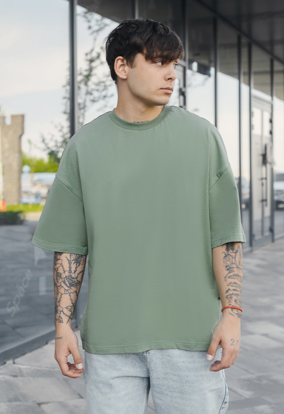 Футболка чоловіча Staff green basic oversize зелена оверсайз для ...