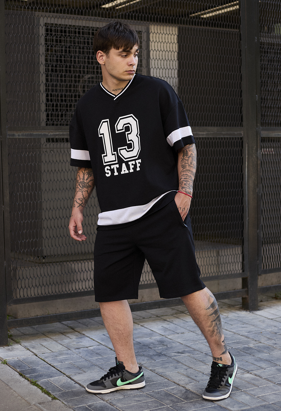 Шорти і футболка чоловічі Staff 13 oversize чорні на літо з