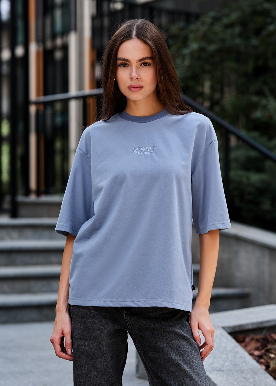 Футболка жіноча Staff bk blue logo синя з логотипом оверсайз брендова ...