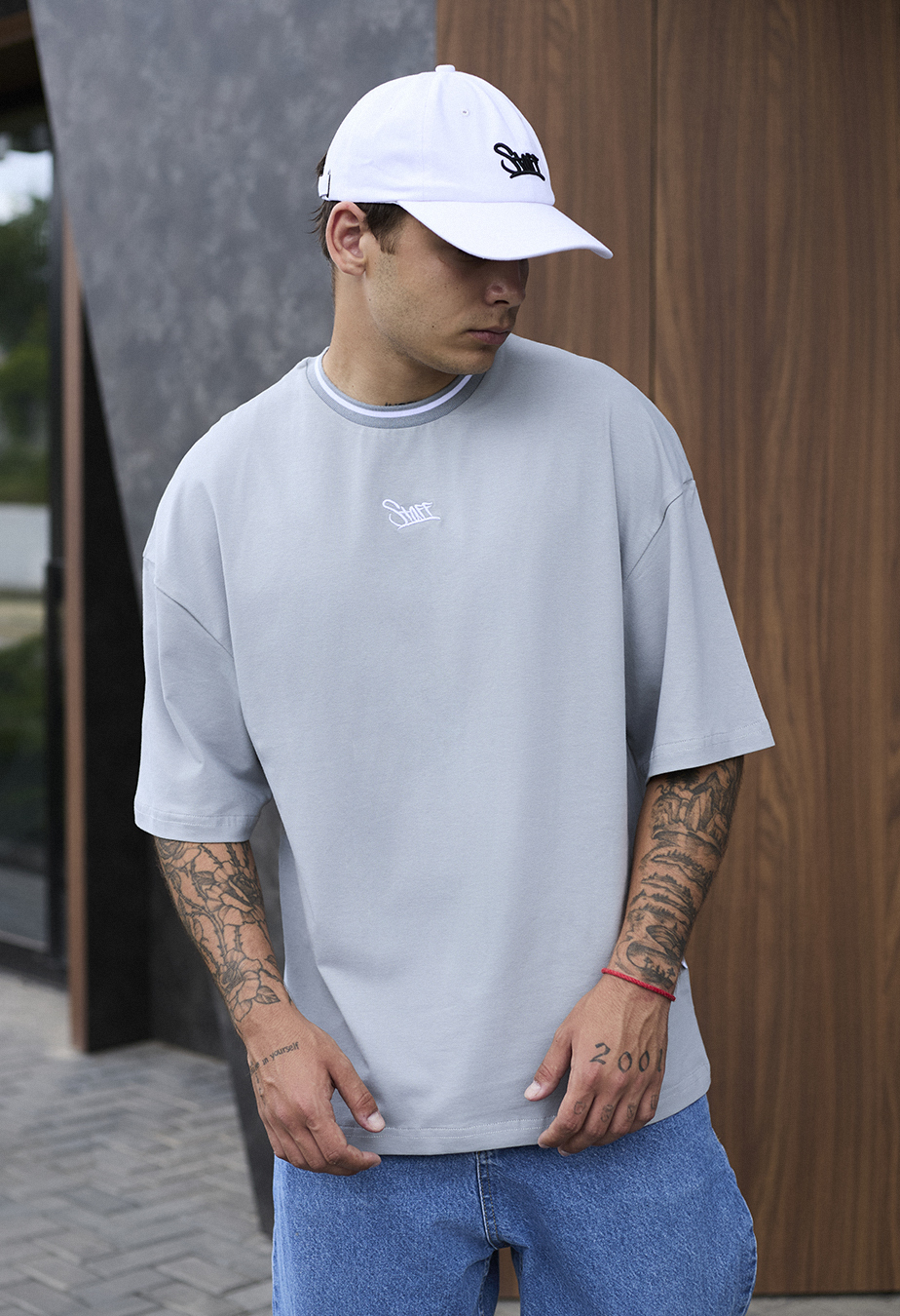 Футболка чоловіча Staff gray logo oversize сіра оверсайз з