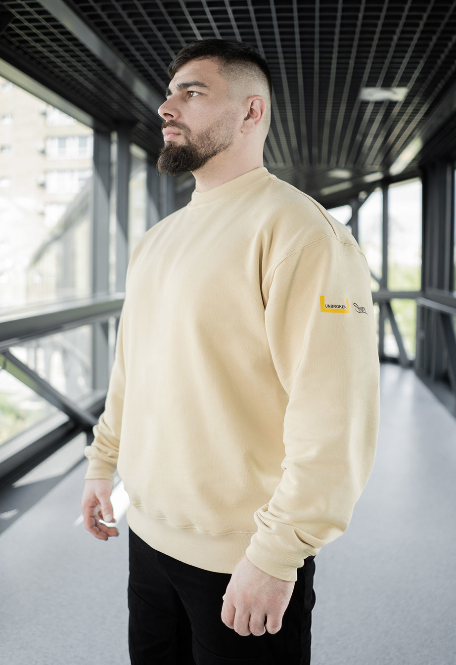 Світшот чоловічий Staff x Unbroken beige oversize бежевий з