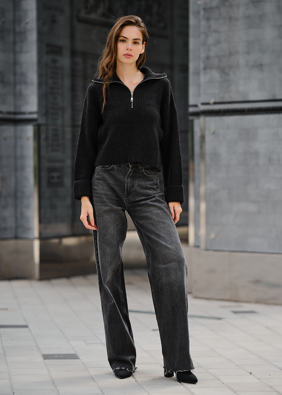 Кофта жіноча Staff soli black zip чорна на блискавці в'язана