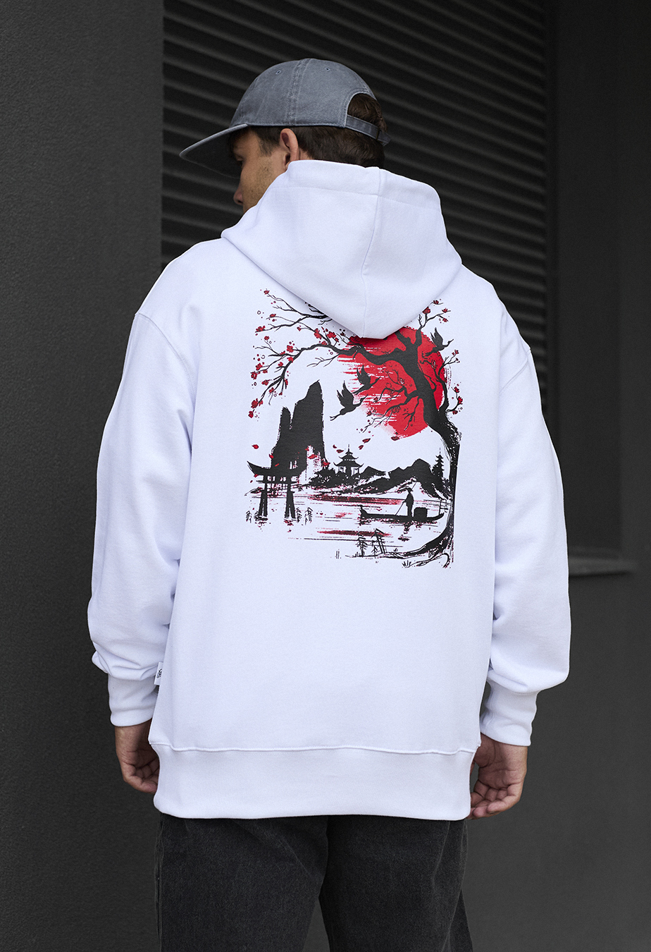 Чоловіче худі Staff logo & sun oversize біле бавовняне з принтом