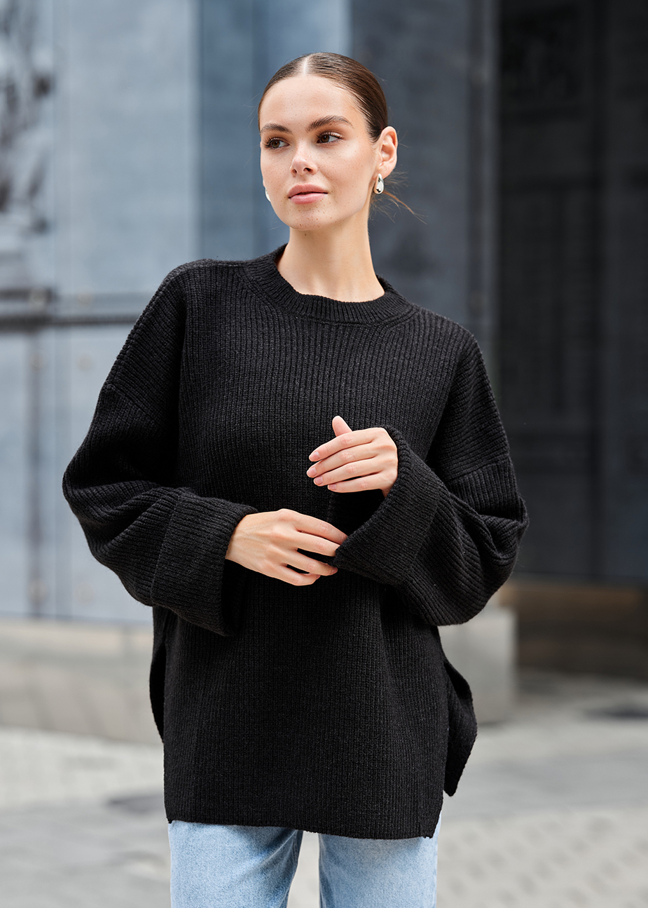 Кофта жіноча Staff lun black oversize чорна з розрізами оверсайз в