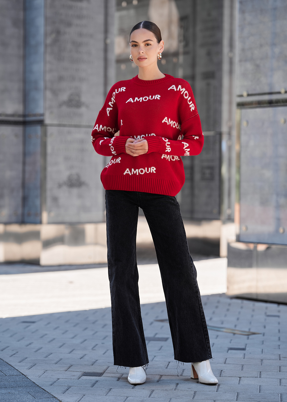 Кофта жіноча Staff amour red червона з надписом в'язана недорога
