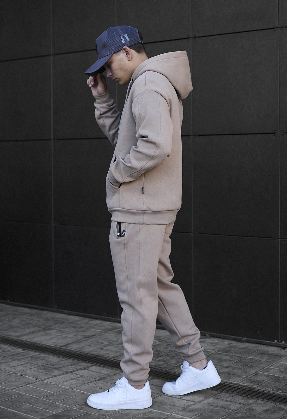 Чоловічий спортивний костюм Staff jax light brown oversize fleece