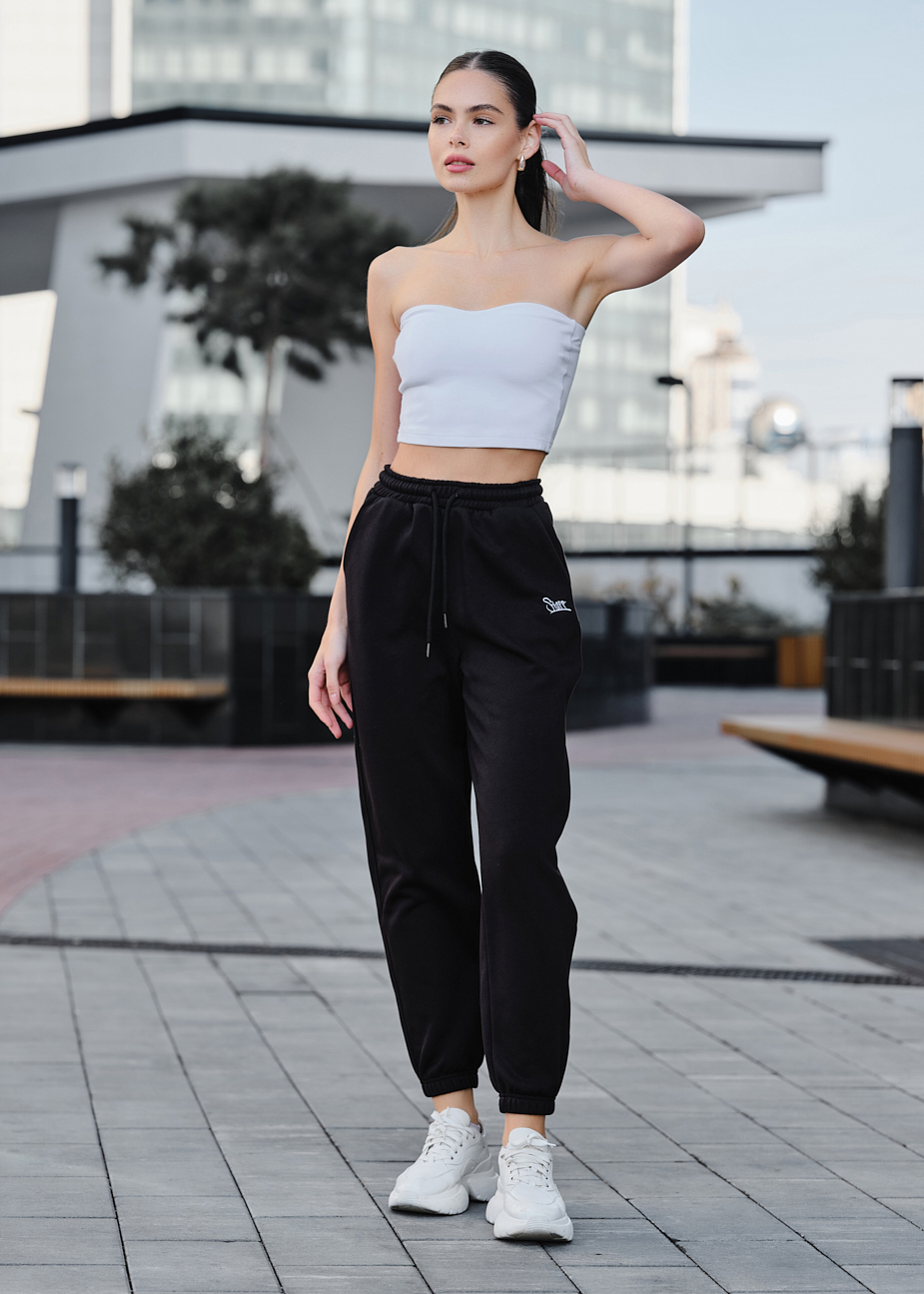Shttle NOVA ボディセット Спортивні штани жіночі Staff nova black fleece чорні на флісі з