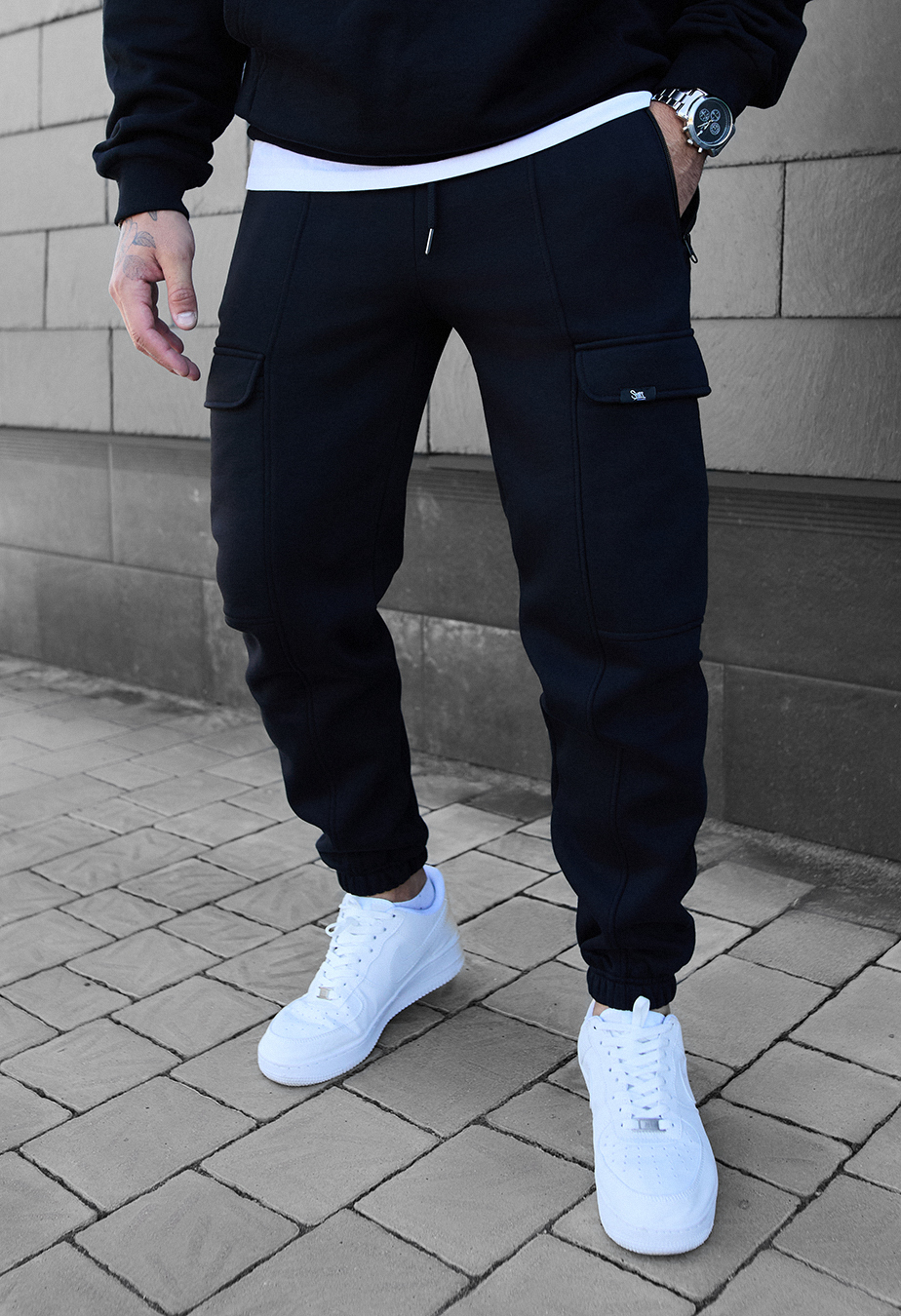 Спортивні штани чоловічі Staff cargo black fleece чорні карго з ...