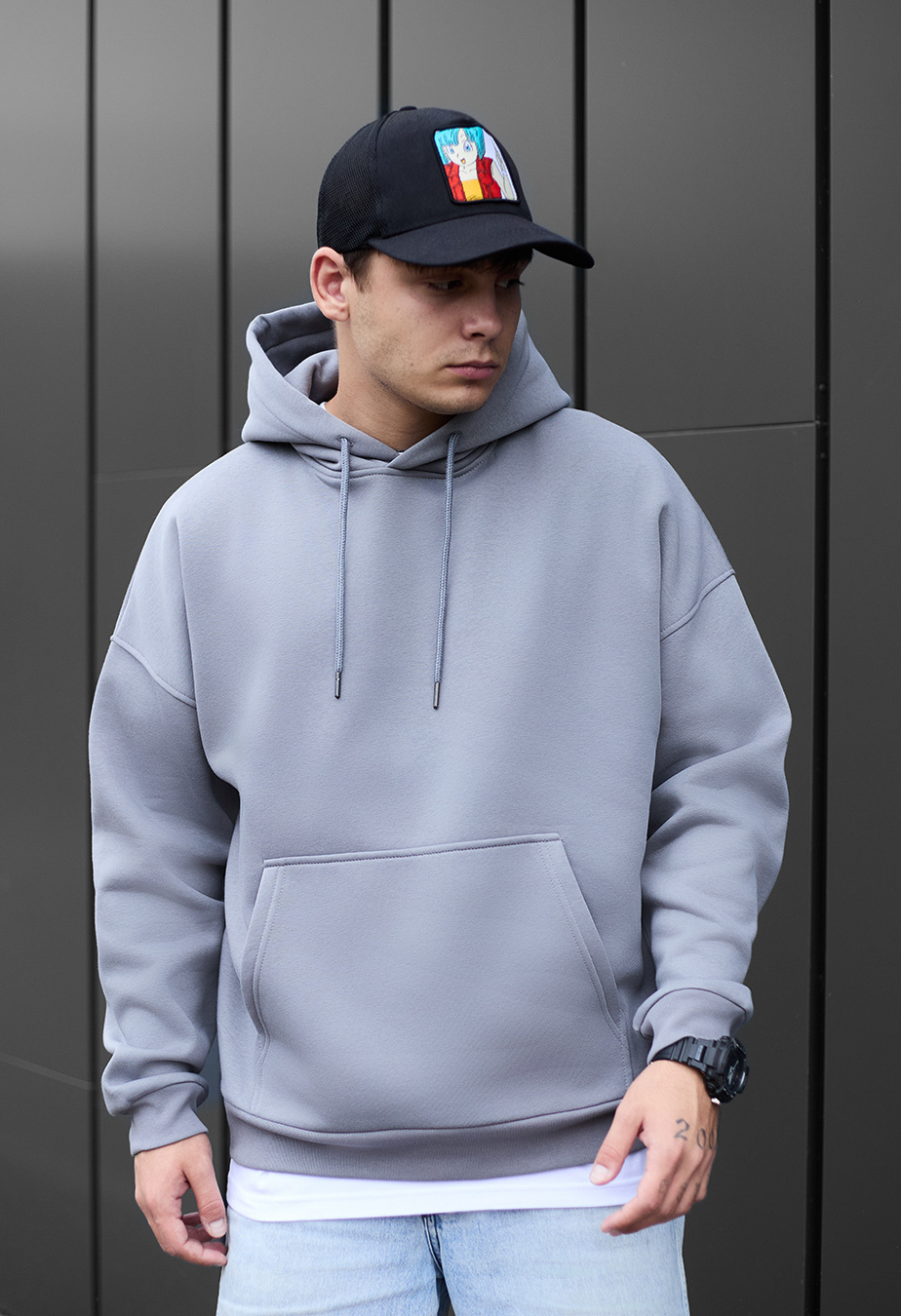 Чоловіче худі Staff find yourself oversize fleece сіре з принтом