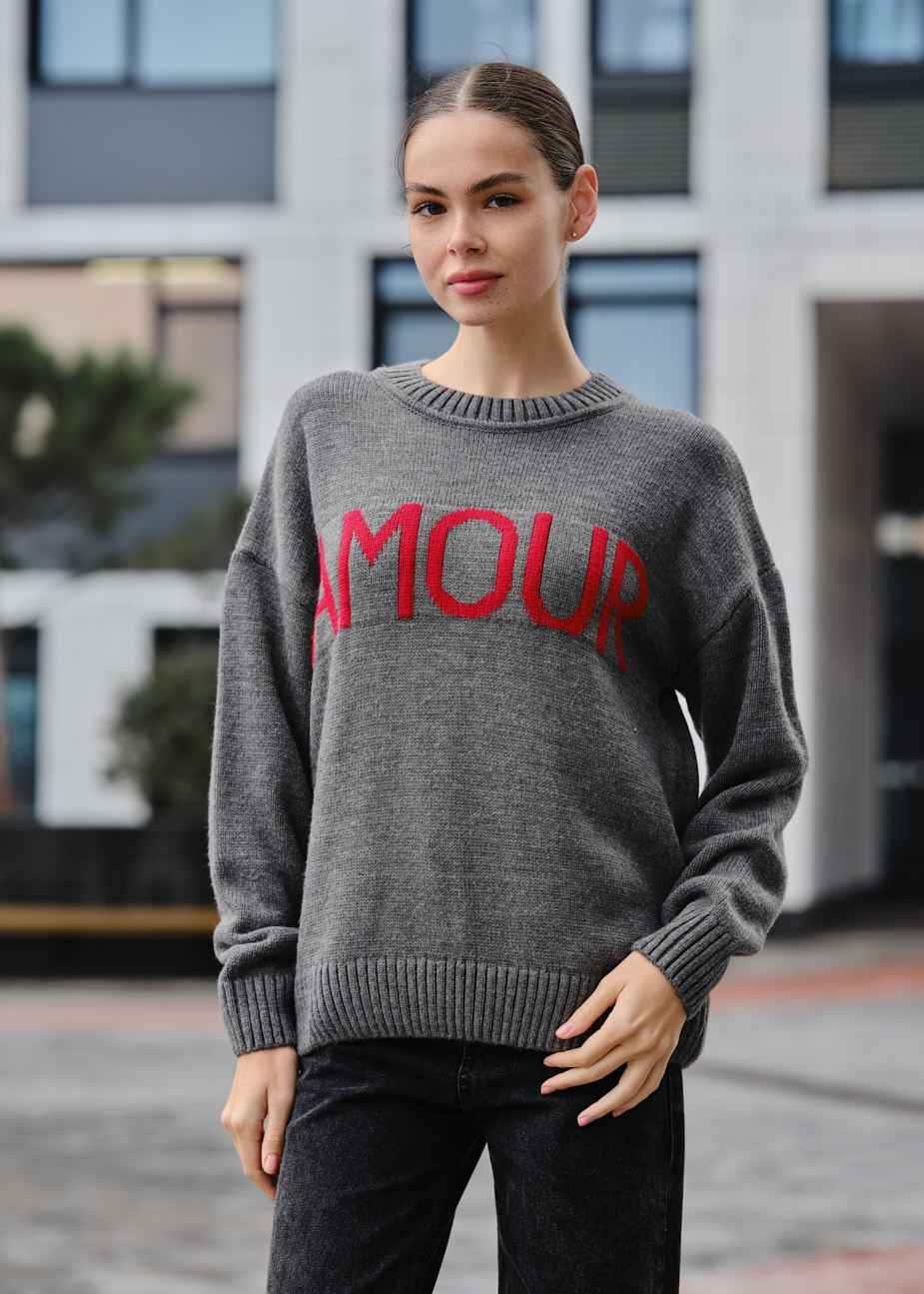 Кофта жіноча Staff amour gray oversize сіра з надписом тепла