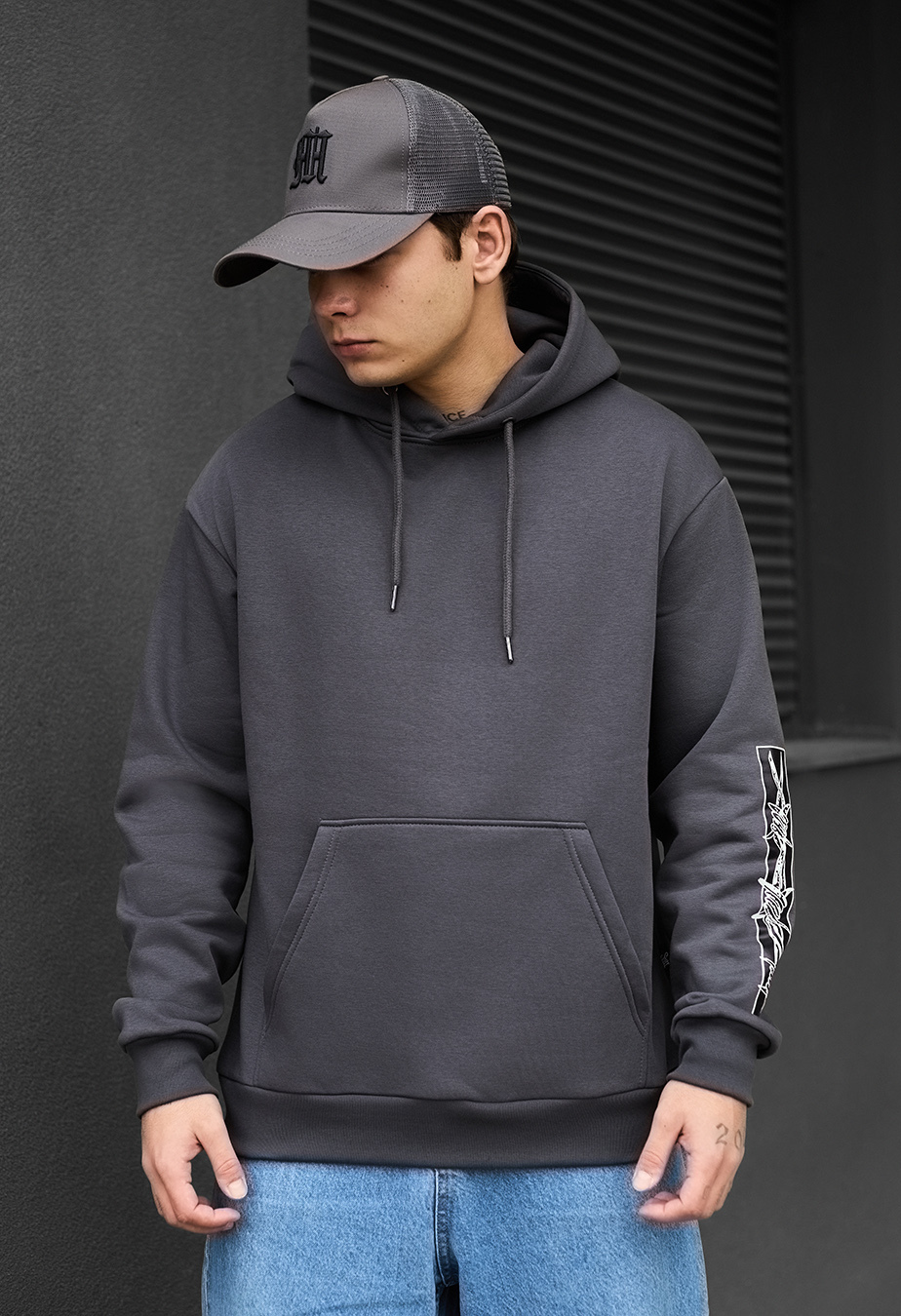 Чоловіче худі Staff dog oversize fleece темно-сіре оверсайз