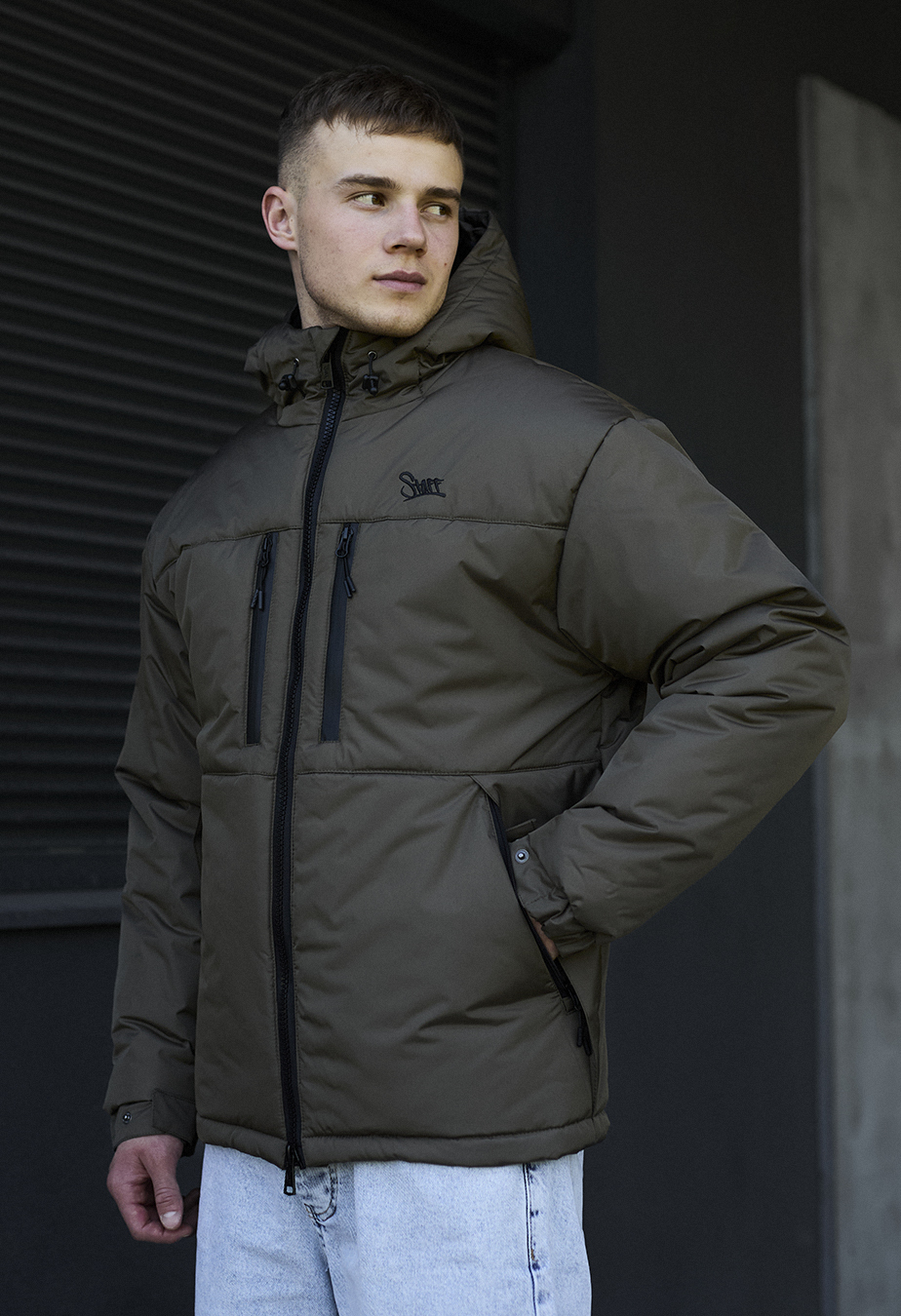 Куртка зимова чоловіча Staff br dark khaki logo темний хакі