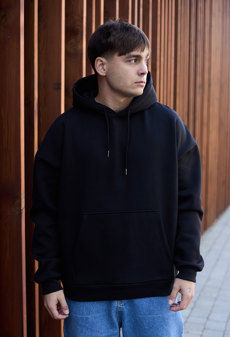 Толстовка чоловіча Staff essential oversize fleece чорна з принтом