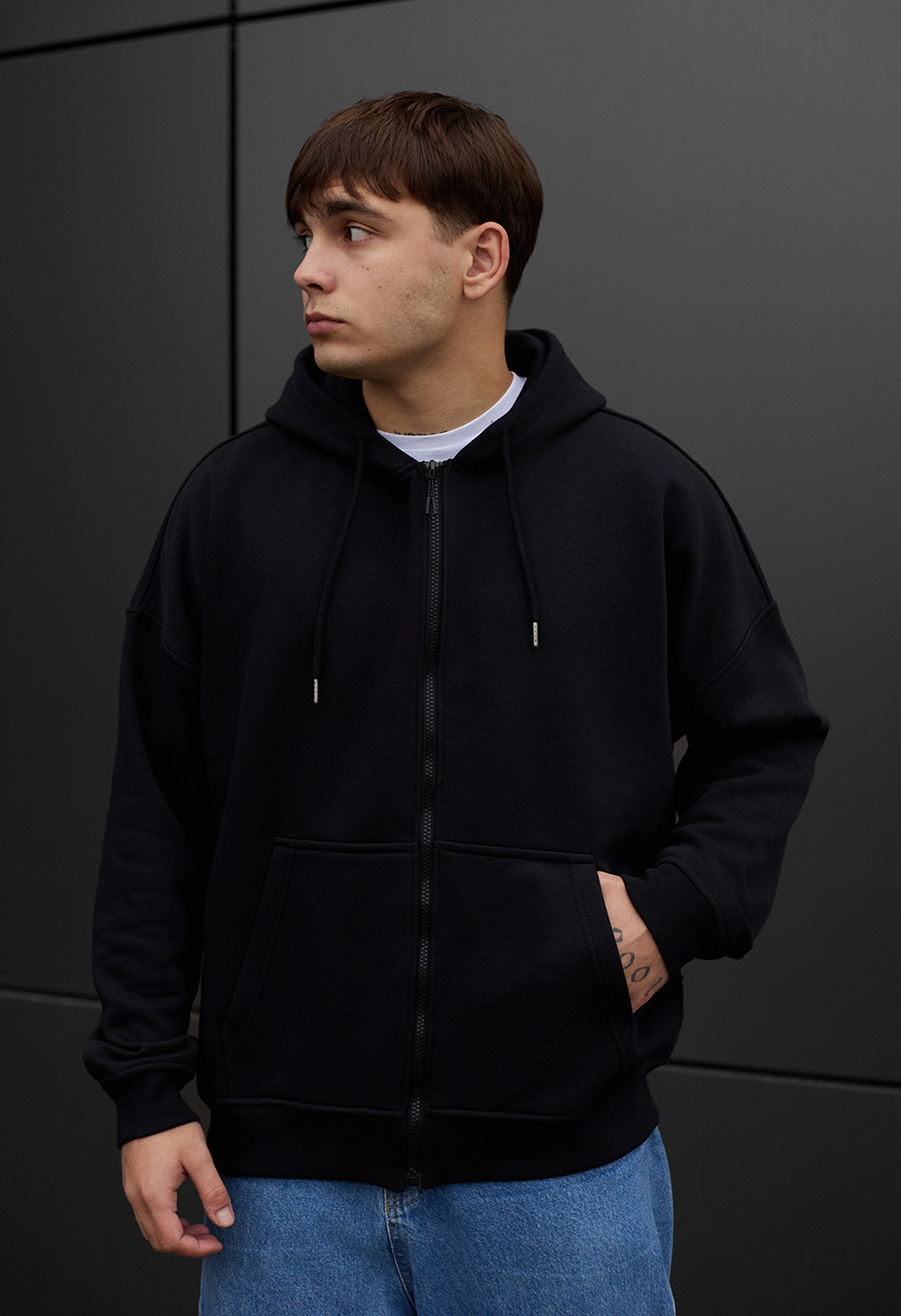Худі чоловіче Staff zip black oversize fleece чорне оверсайз на