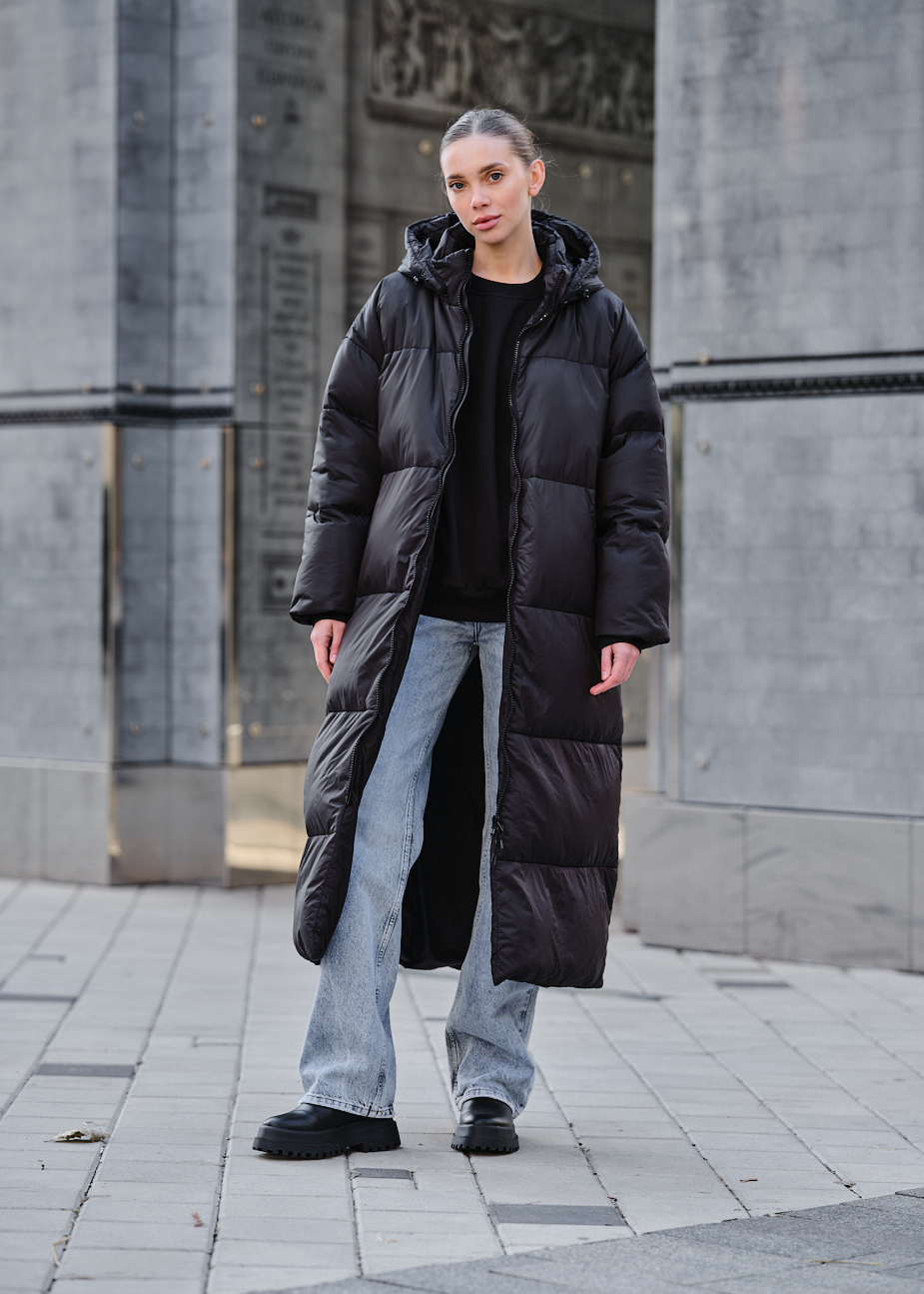 On core jacket womens XL 新品 黒 Зимова куртка жіноча Staff to black чорна подовжена з капюшоном