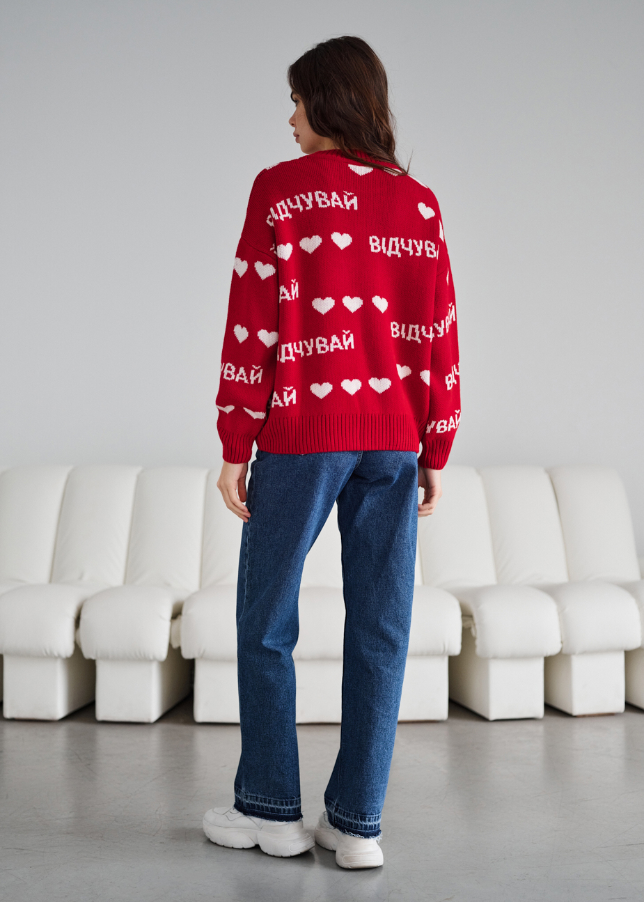 Кофта жіноча Staff відчувай red oversize червона з принтом з