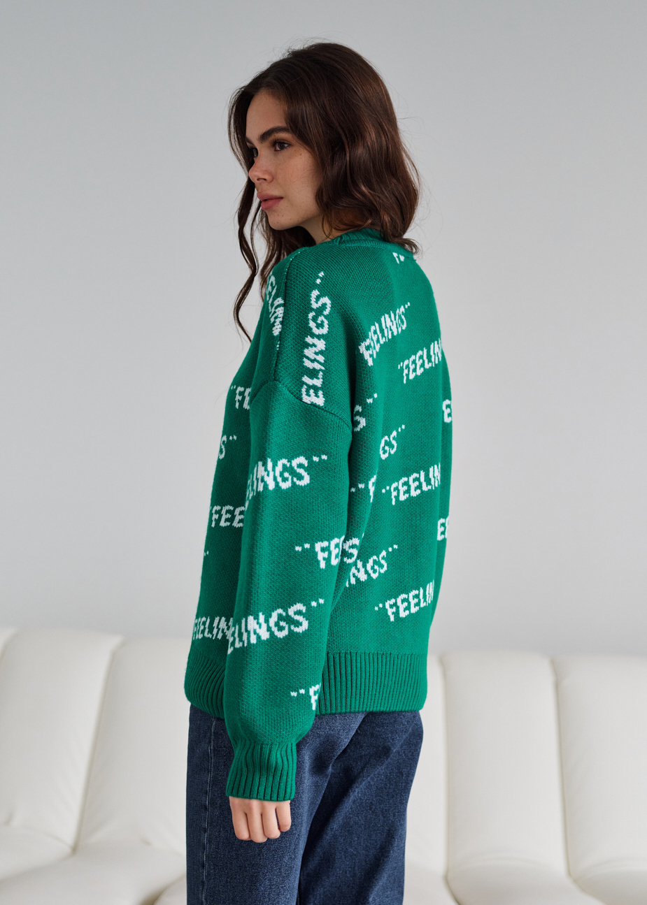 Кофта жіноча Staff feelings green oversize зелена з надписом для