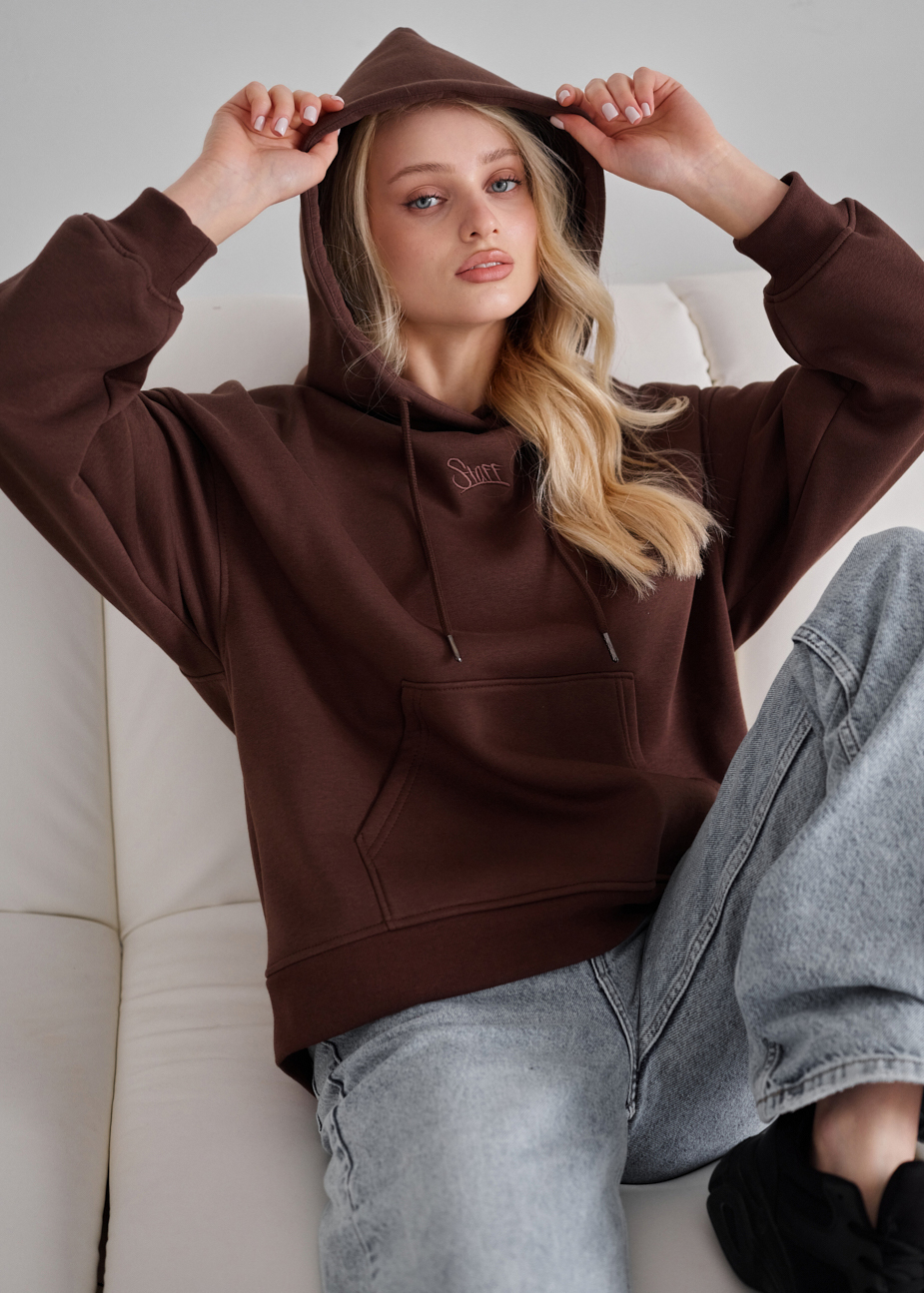 Жіноче худі Staff mi brown oversize fleece коричневе на флісі