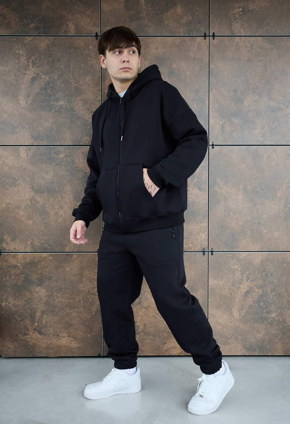 Костюм спортивний чоловічий Staff wit zip black oversize fleece