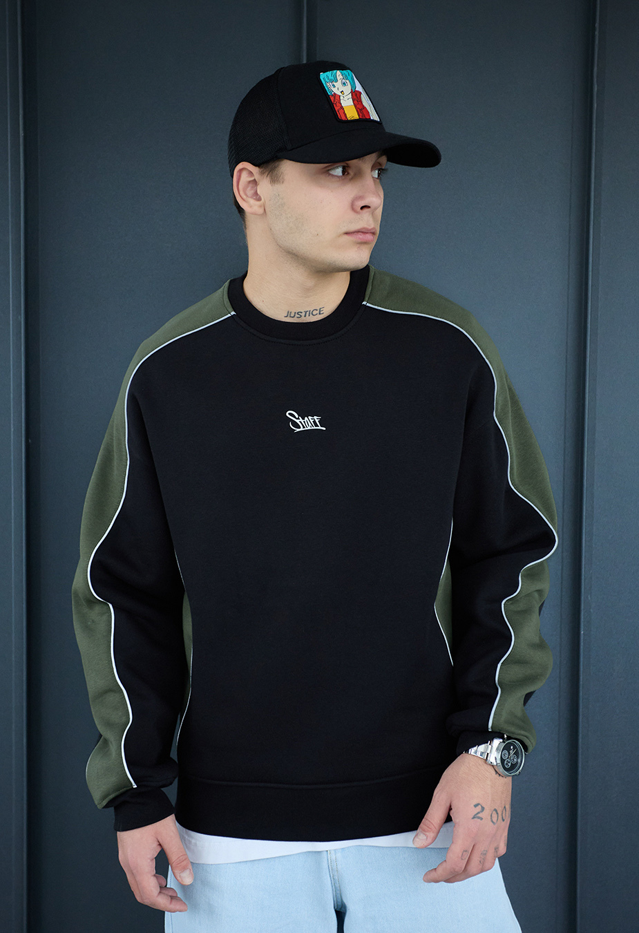 Світшот чоловічий Staff khaki & black logo reflective fleece хакі