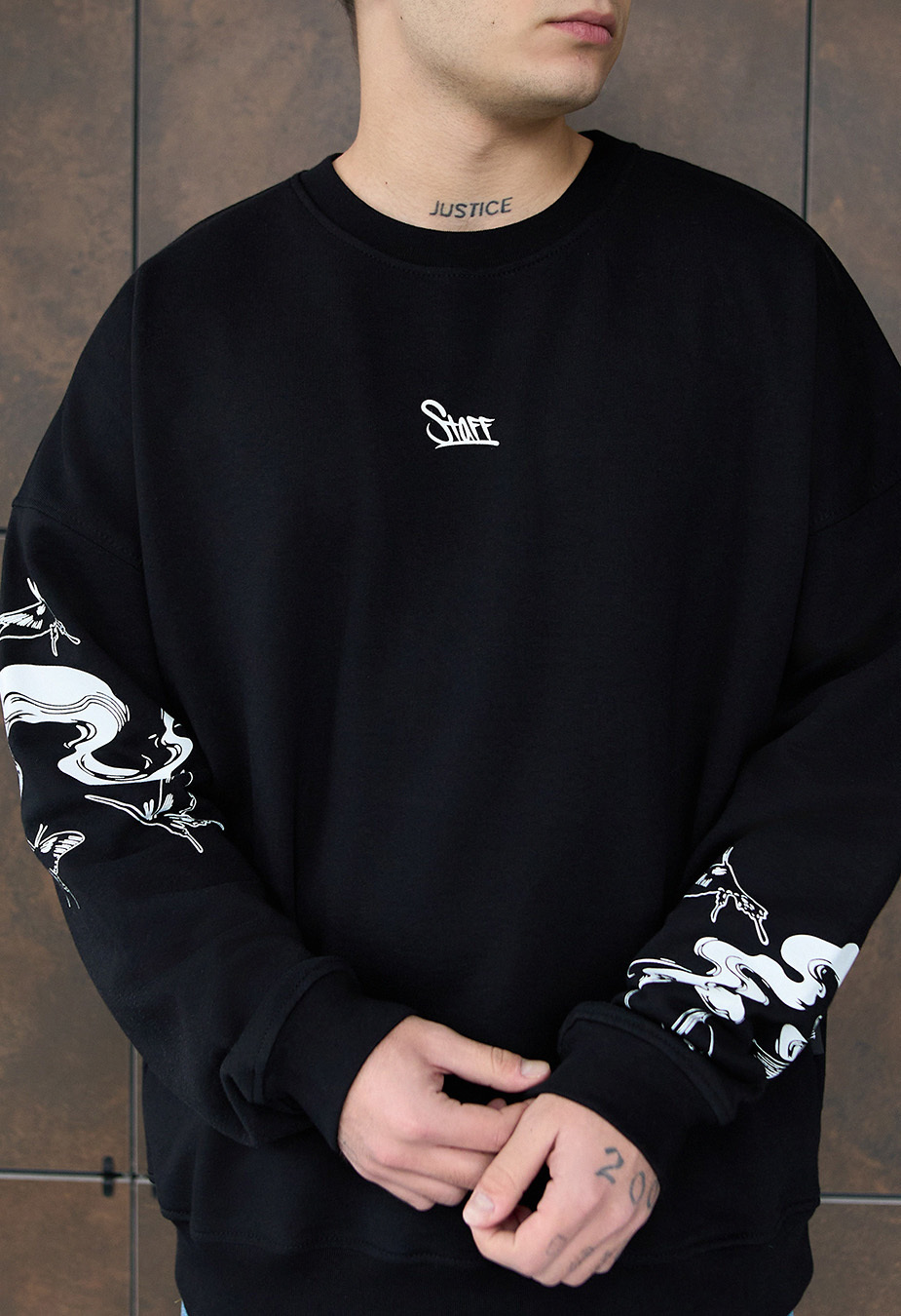 Світшот чоловічий Staff logo & butterfly oversize чорний з принтом ...