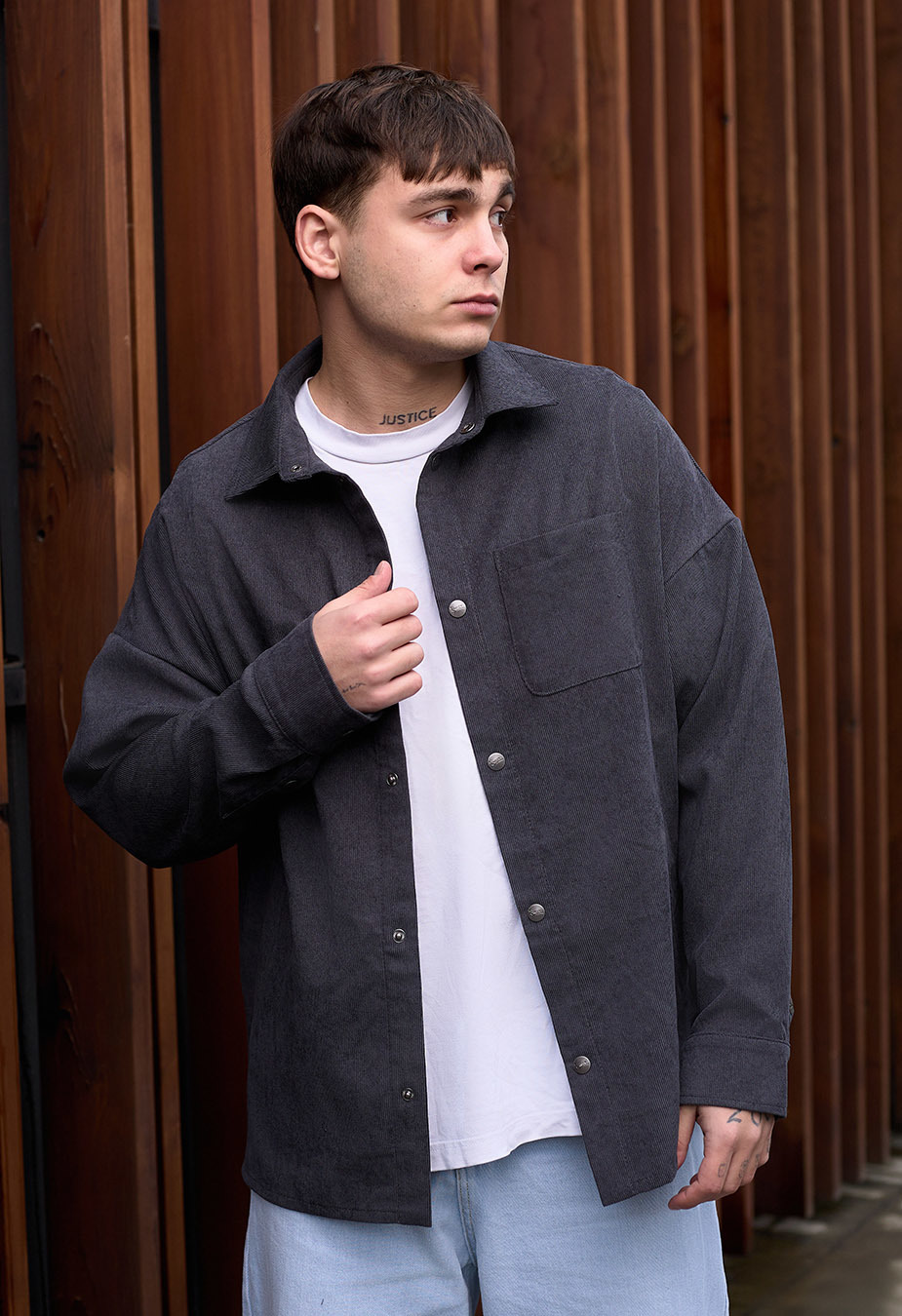 Сорочка чоловіча Staff velvet dark gray темно-сіра з комірцем з